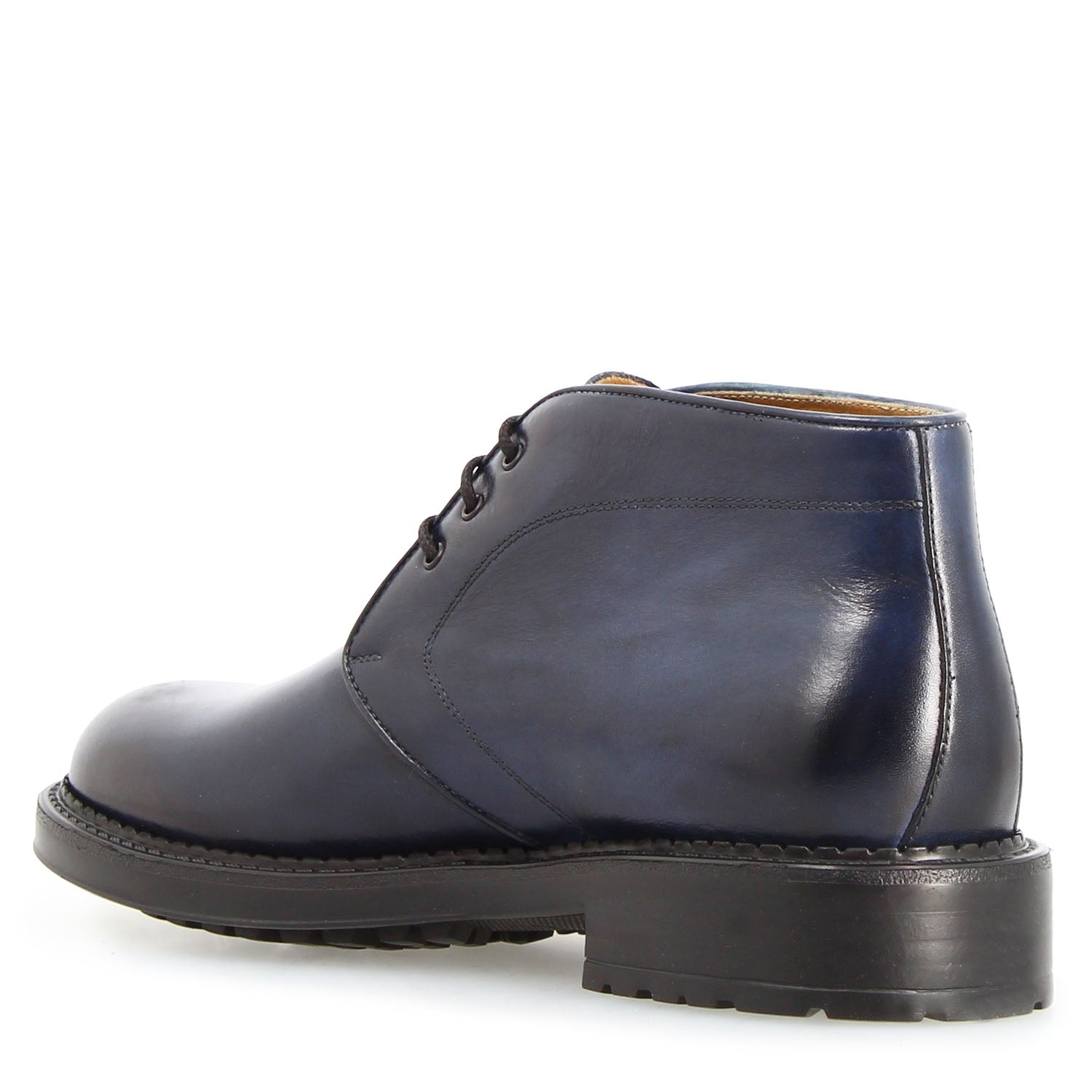 Leonardo Shoes Bacco Chukka Boot Uomo Pelle Blu Concia Vegetale