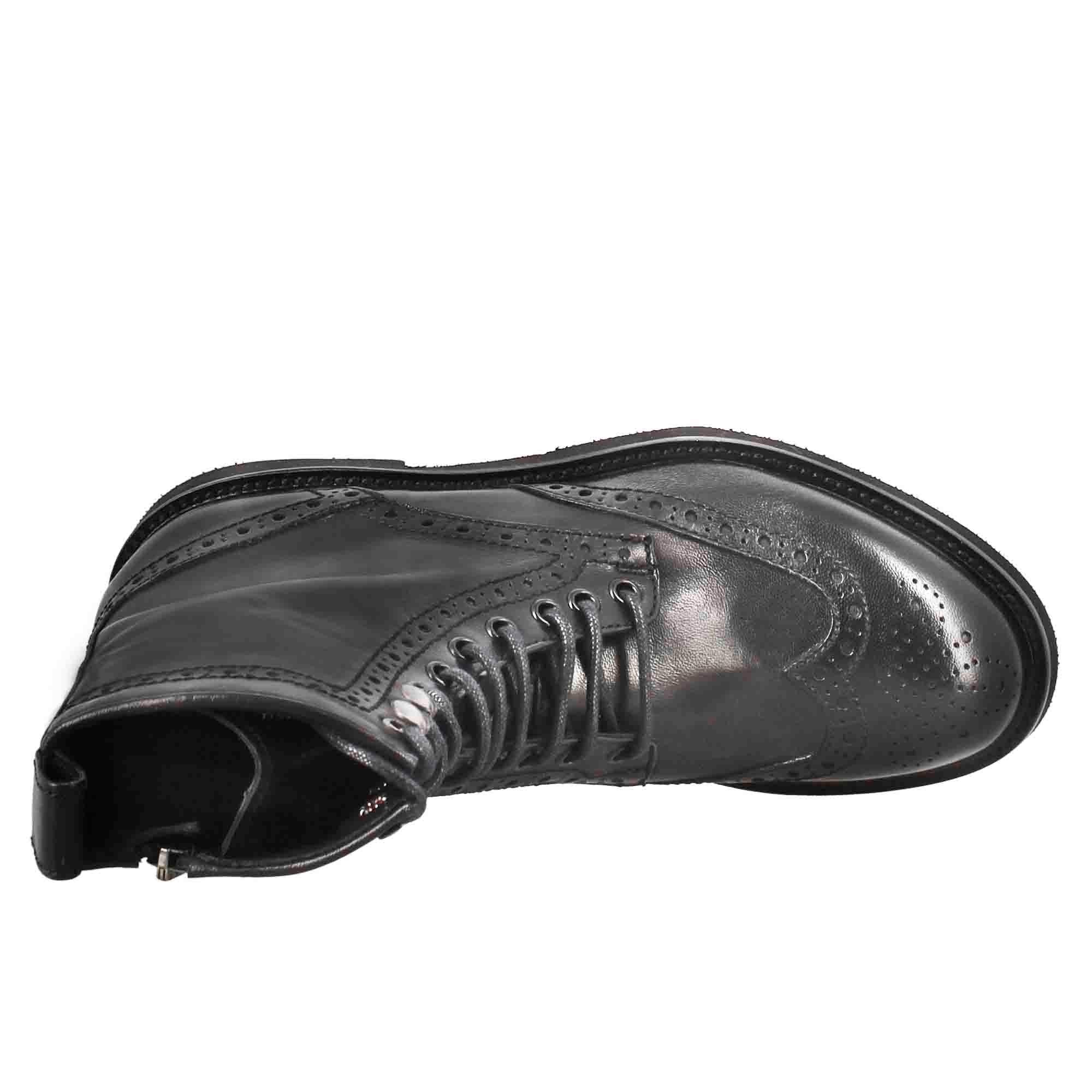 Leonardo Shoes Stivali Donna Anfibio Pelle Nero con Cerniera