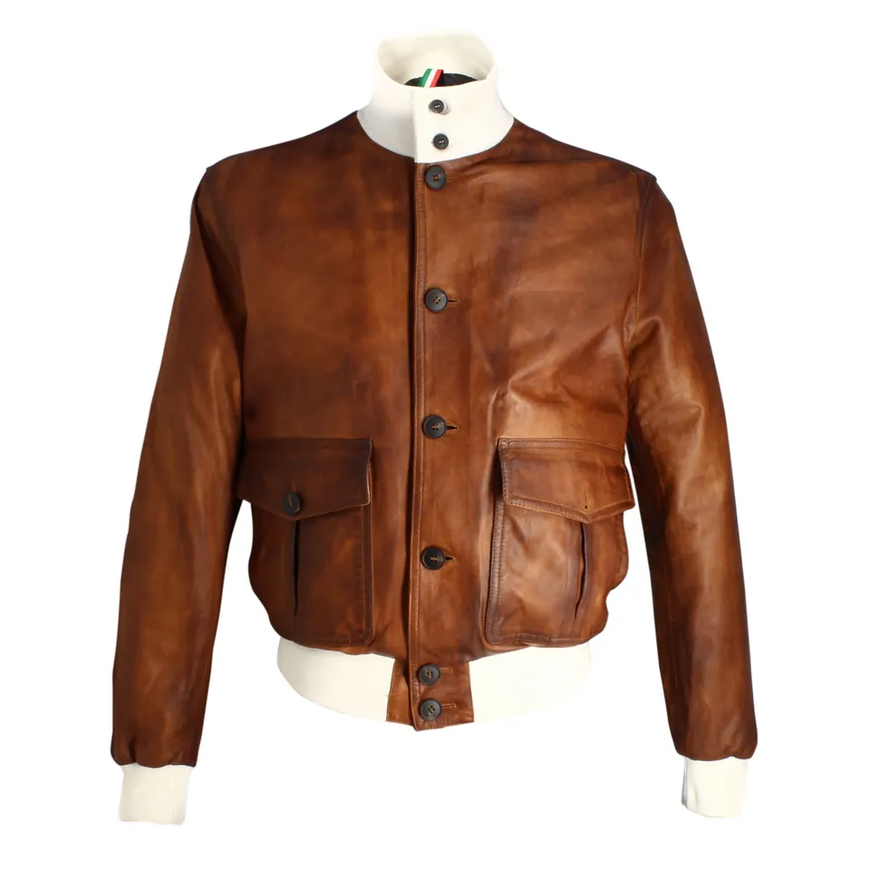 Leonardo Shoes Cefalù giacca bomber uomo marrone pelle