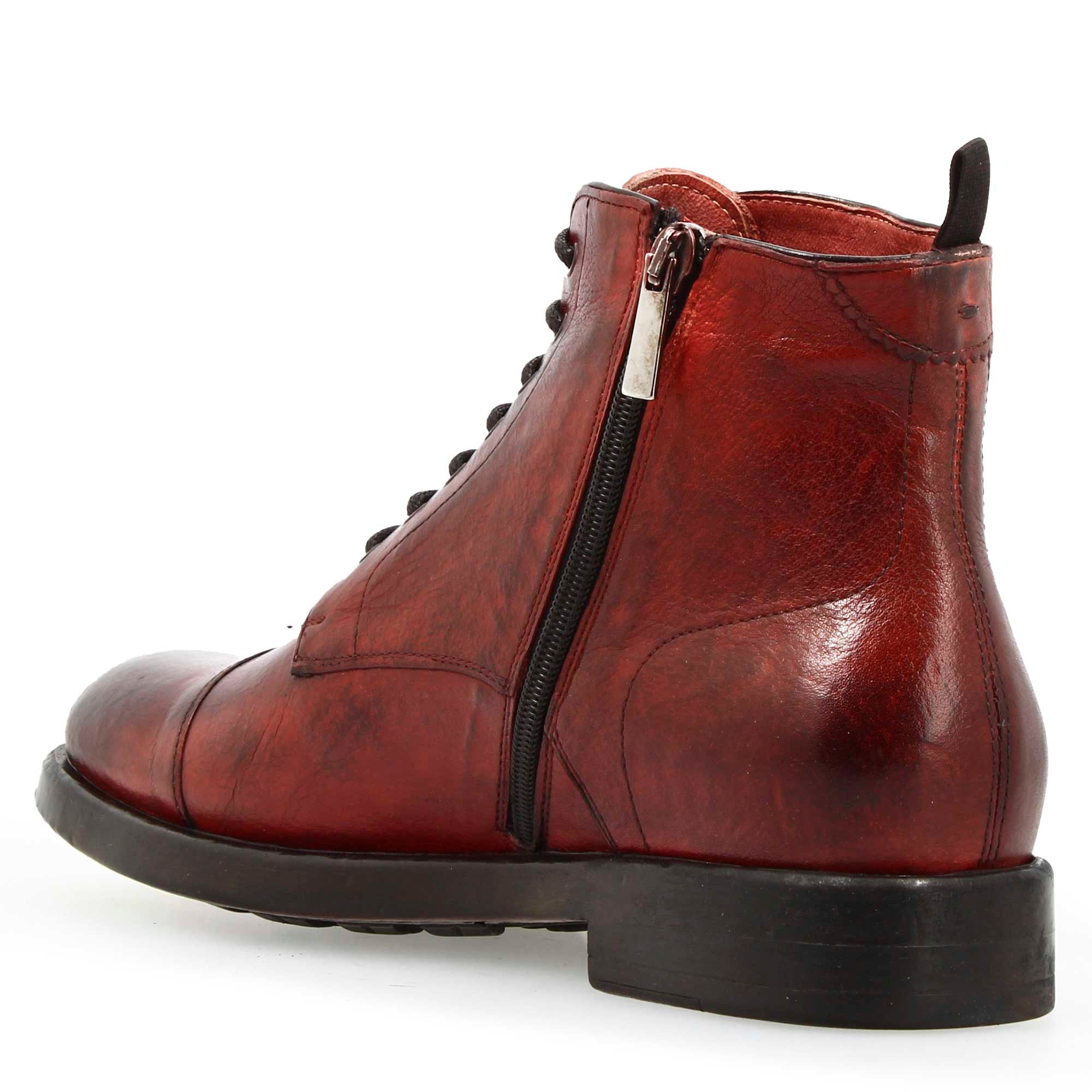 Leonardo Shoes Cesare stivaletto cap toe pelle bordeaux