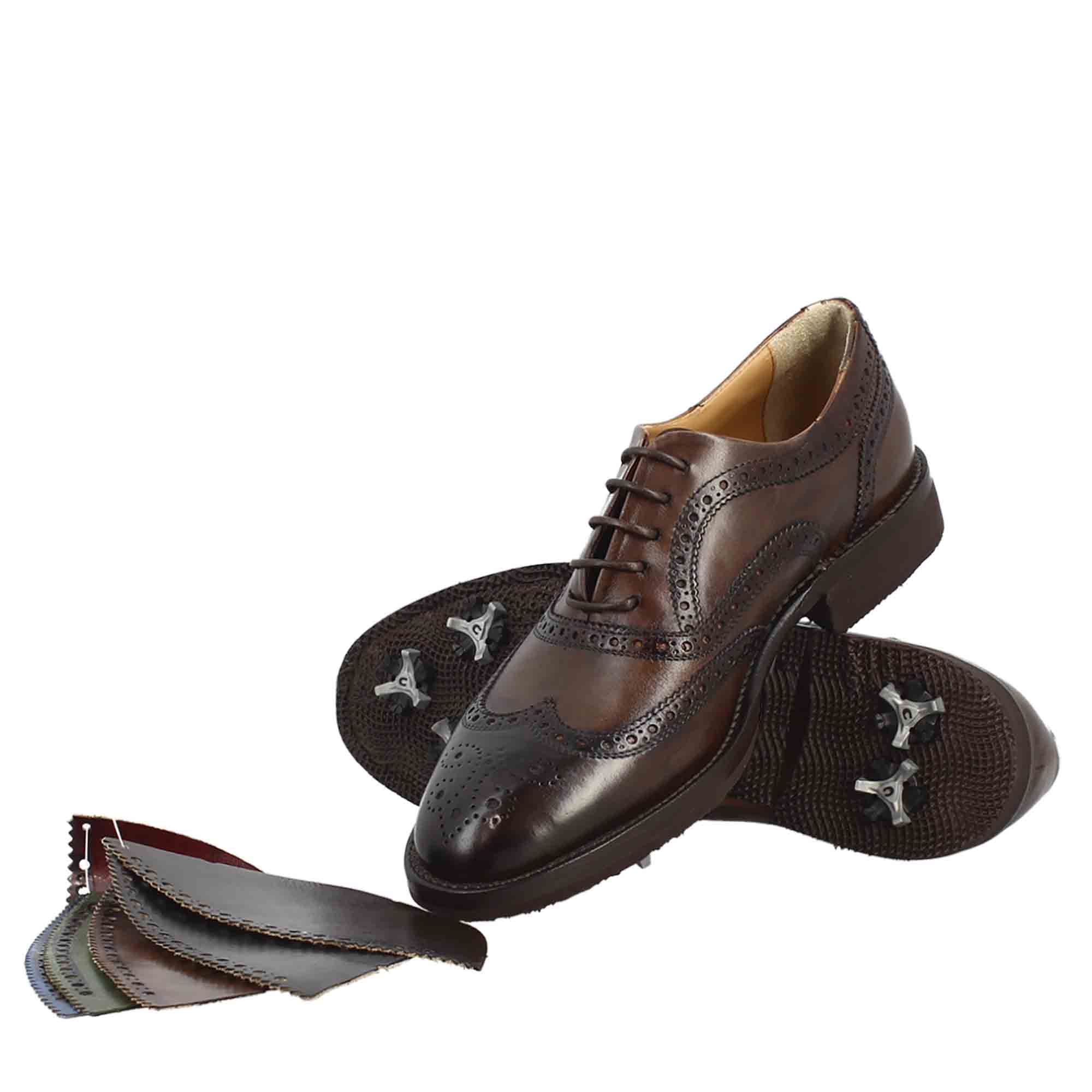 Leonardo Shoes Golf Calzature scarpe da golf marrone brogue pelle