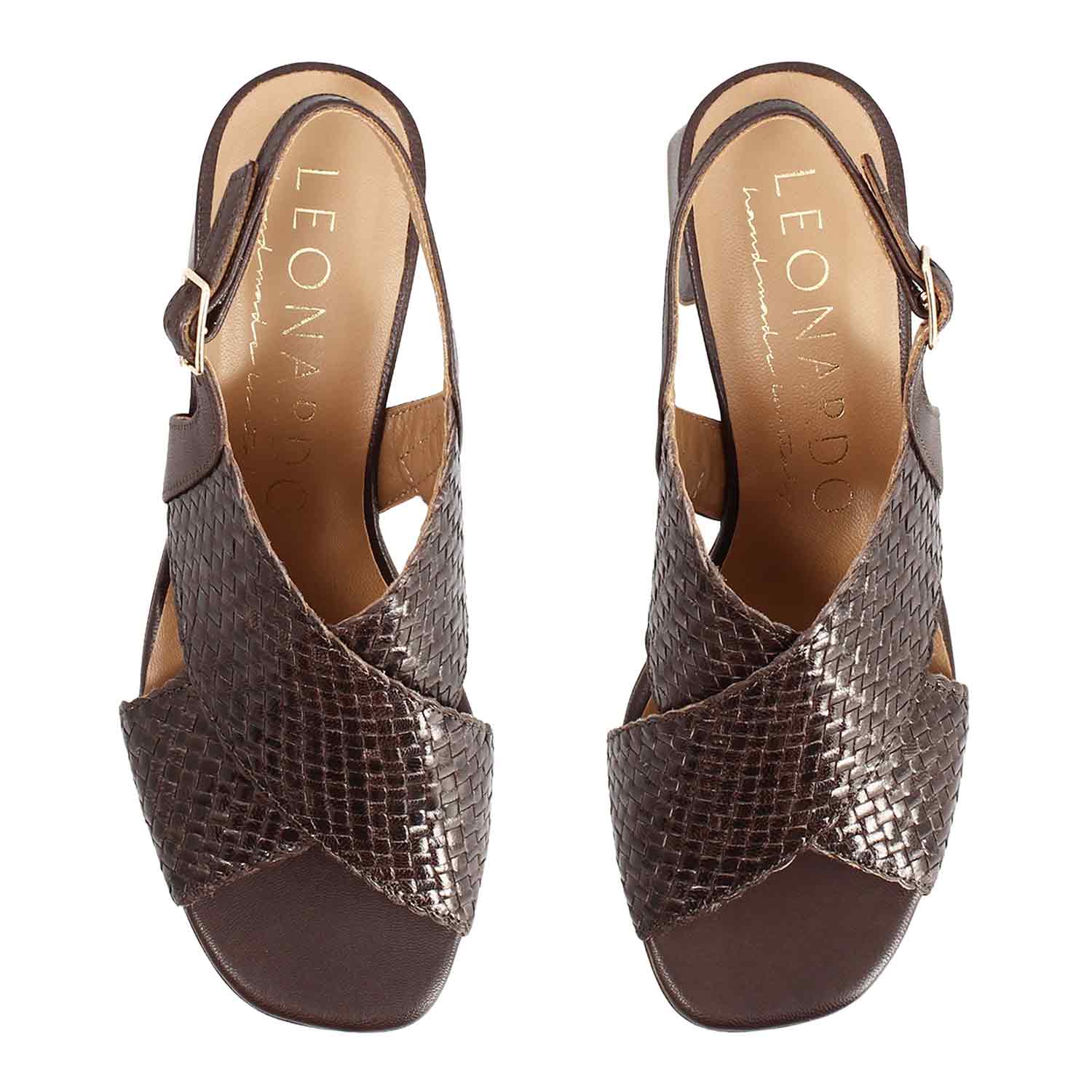 Leonardo Shoes Demetra Sandali Donna Marrone Scuro Tacco 5 cm