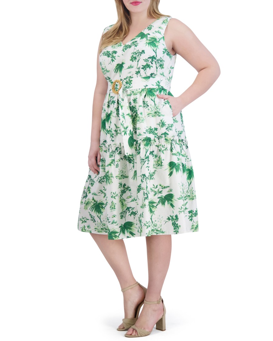 Vince Camuto abito midi floreale cotone con cintura