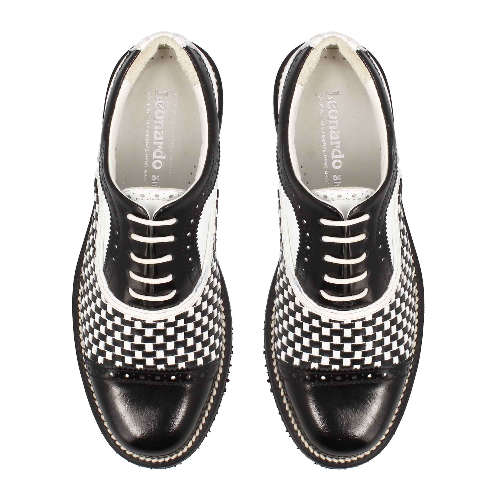 Leonardo Shoes Golf Calzature scarpe da golf bianche nere pelle intrecciata