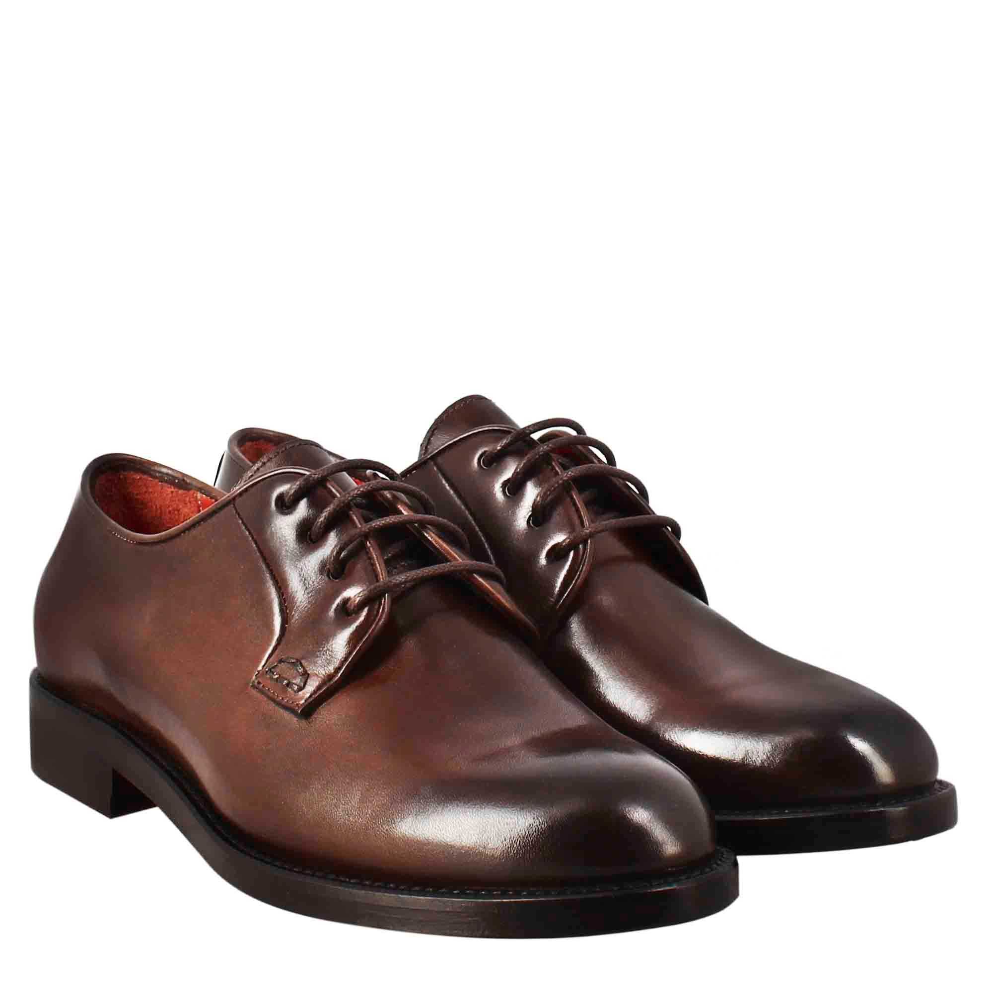 Leonardo Shoes Derby Donna Pelle Marrone Scuro - Stringate Cuoio