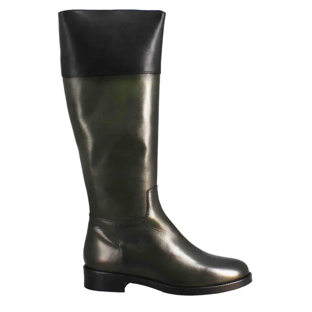 Leonardo Shoes Stivali Donna ginocchio verde nero tacco 3 cm
