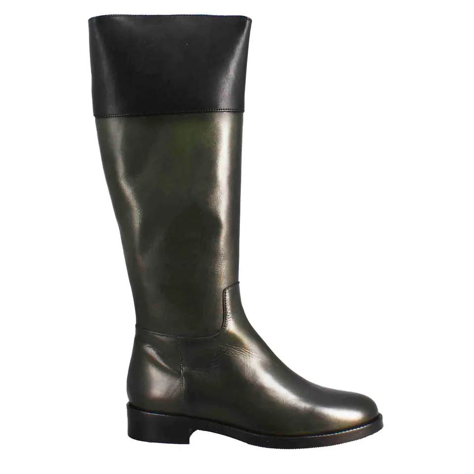 Leonardo Shoes Stivali Donna ginocchio verde nero tacco 3 cm