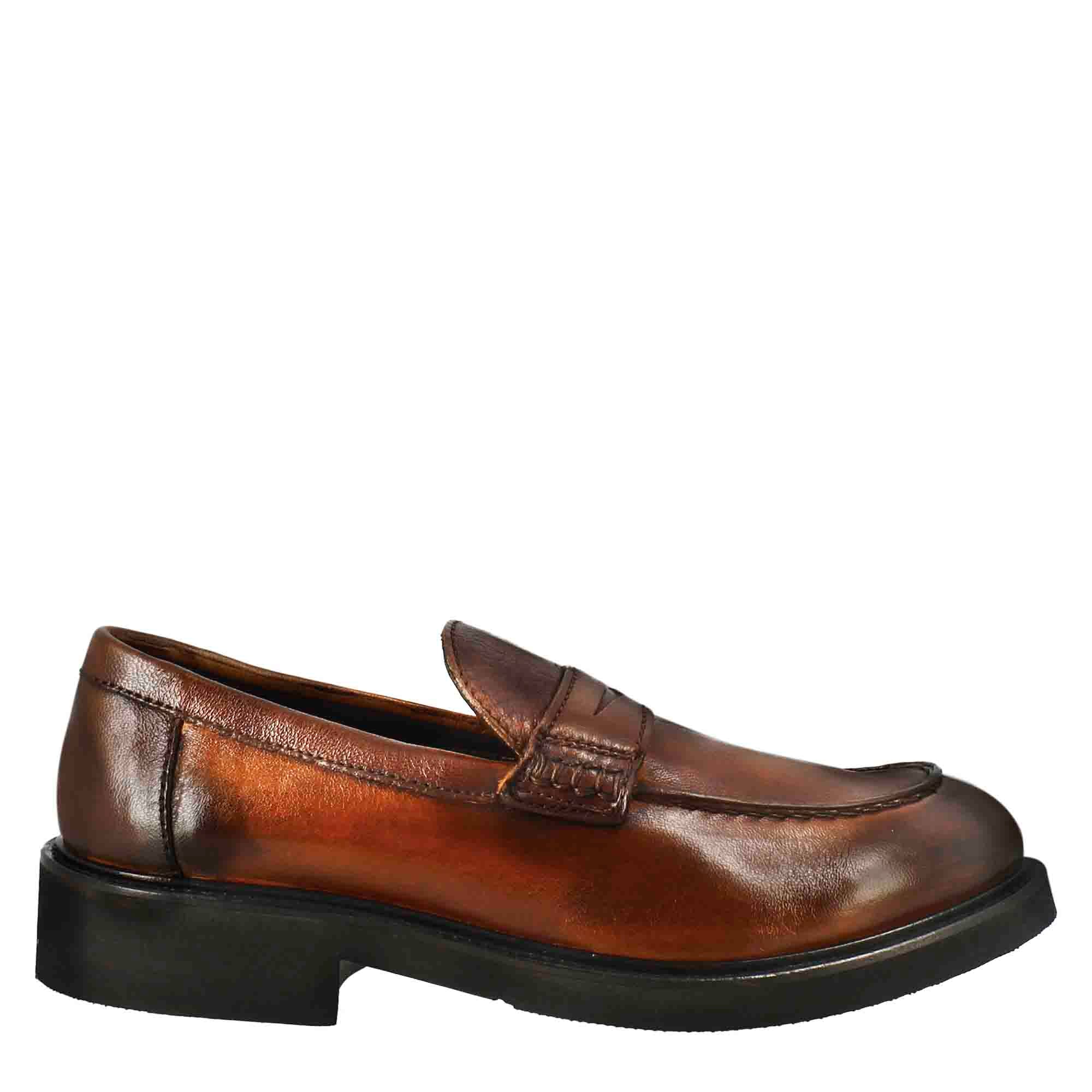 Leonardo Shoes Paupa mocassini donna pelle cuoio scuro