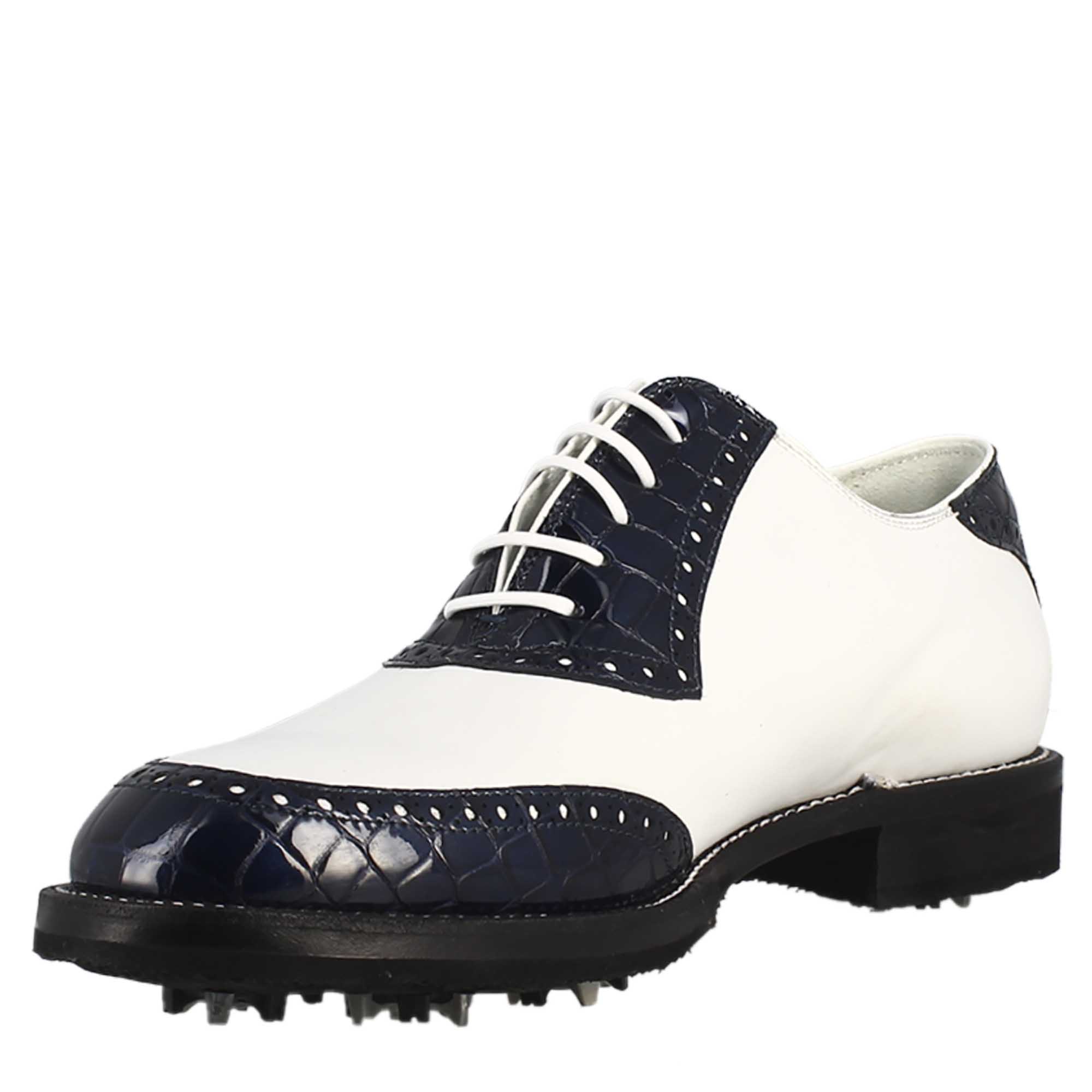 Leonardo Shoes scarpe golf pelle bianco con cocco blu