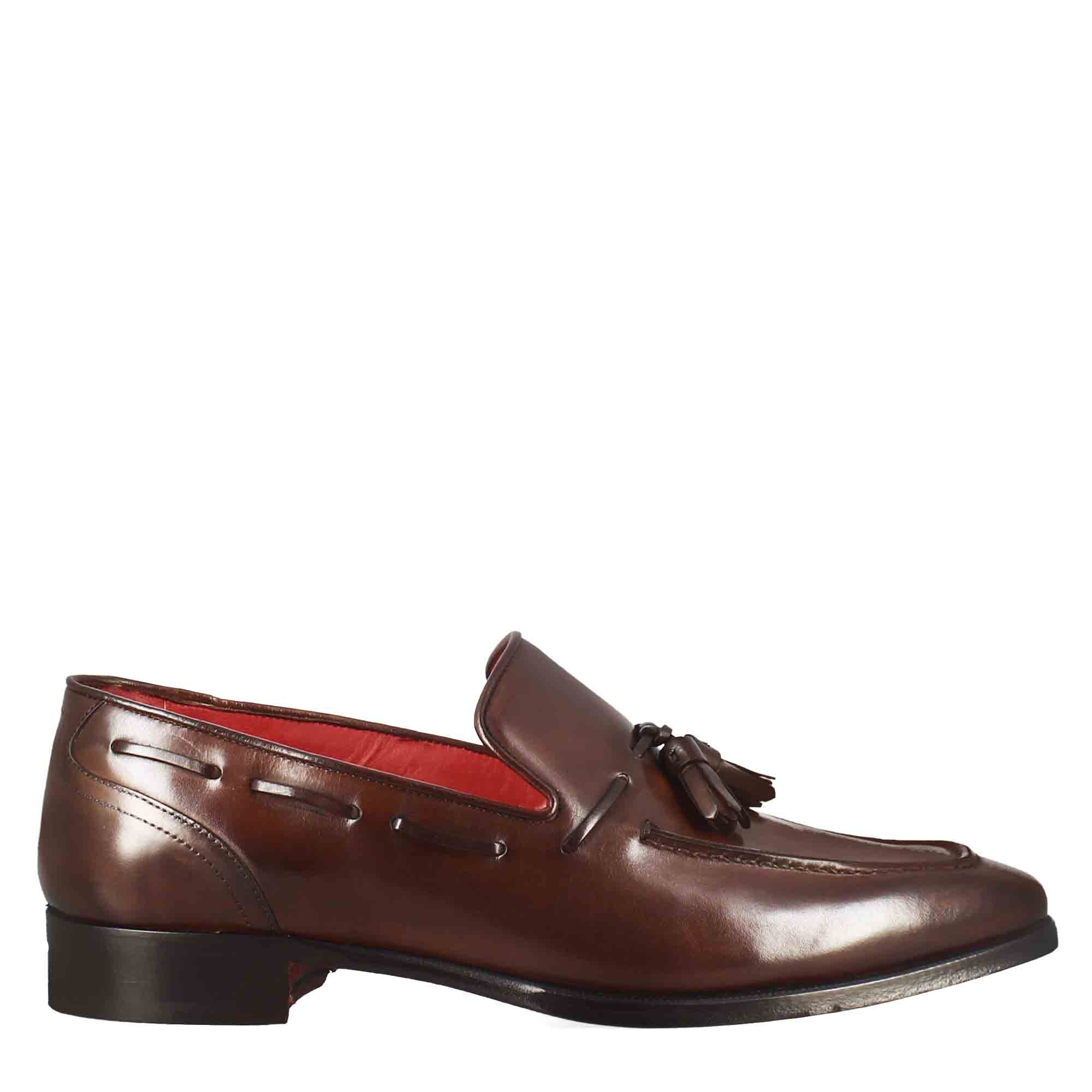 Leonardo Shoes Mocassini Uomo Nappine Marrone Pelle Punta Squadrata