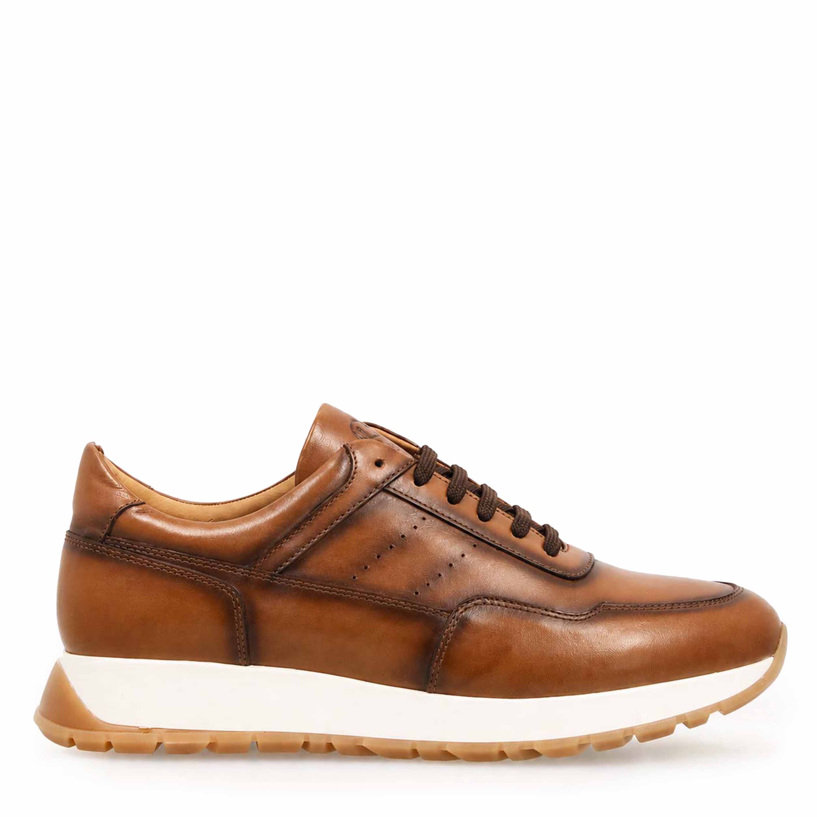 Leonardo Ateneo Sneakers Uomo Pelle Marrone Chiaro Sfumato