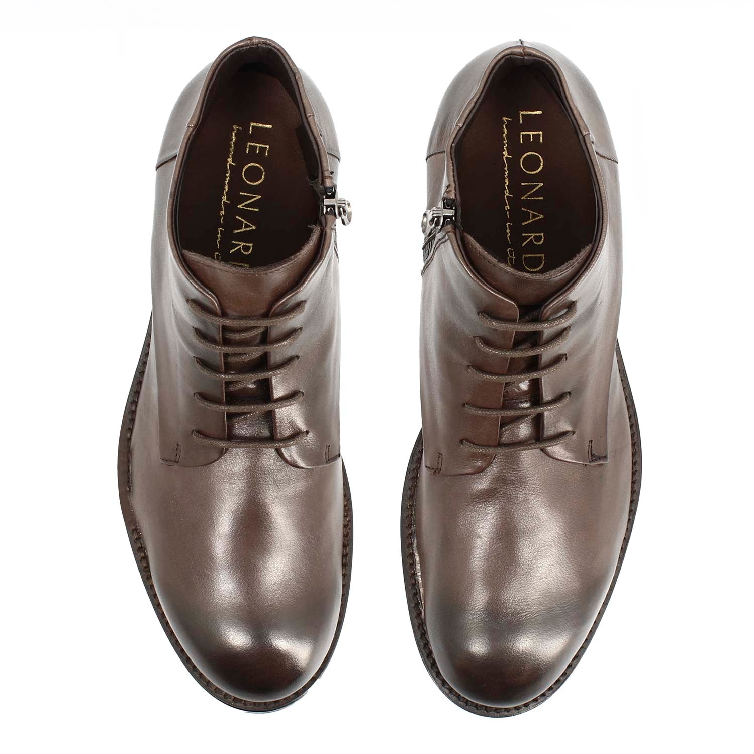 Leonardo Shoes Diver stivaletti uomo pelle testa di moro lacci