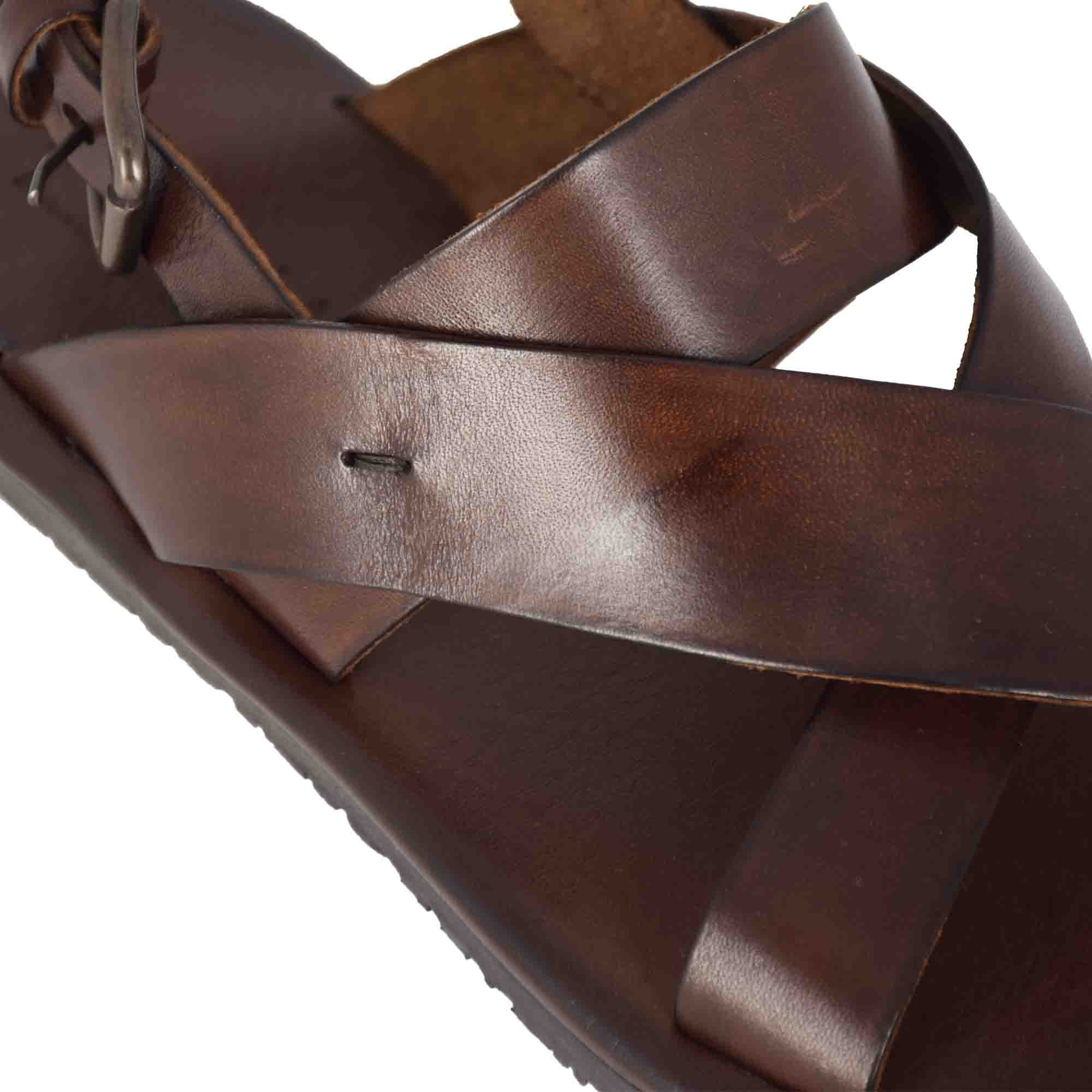 Leonardo Shoes Sandali Uomo sandalo marrone fasce intrecciate