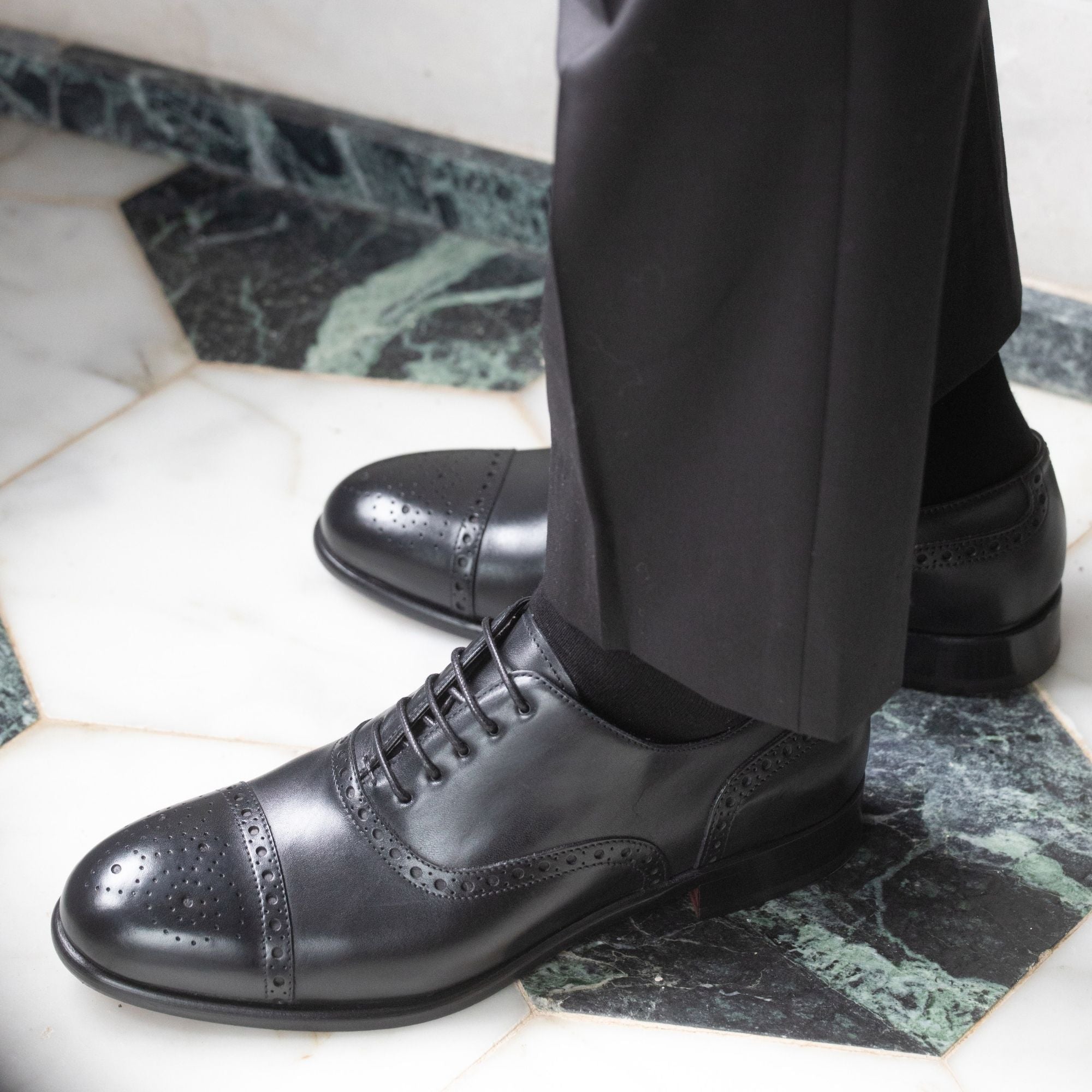 Leonardo Shoes Oxford Semi Brogue Uomo Pelle Nero