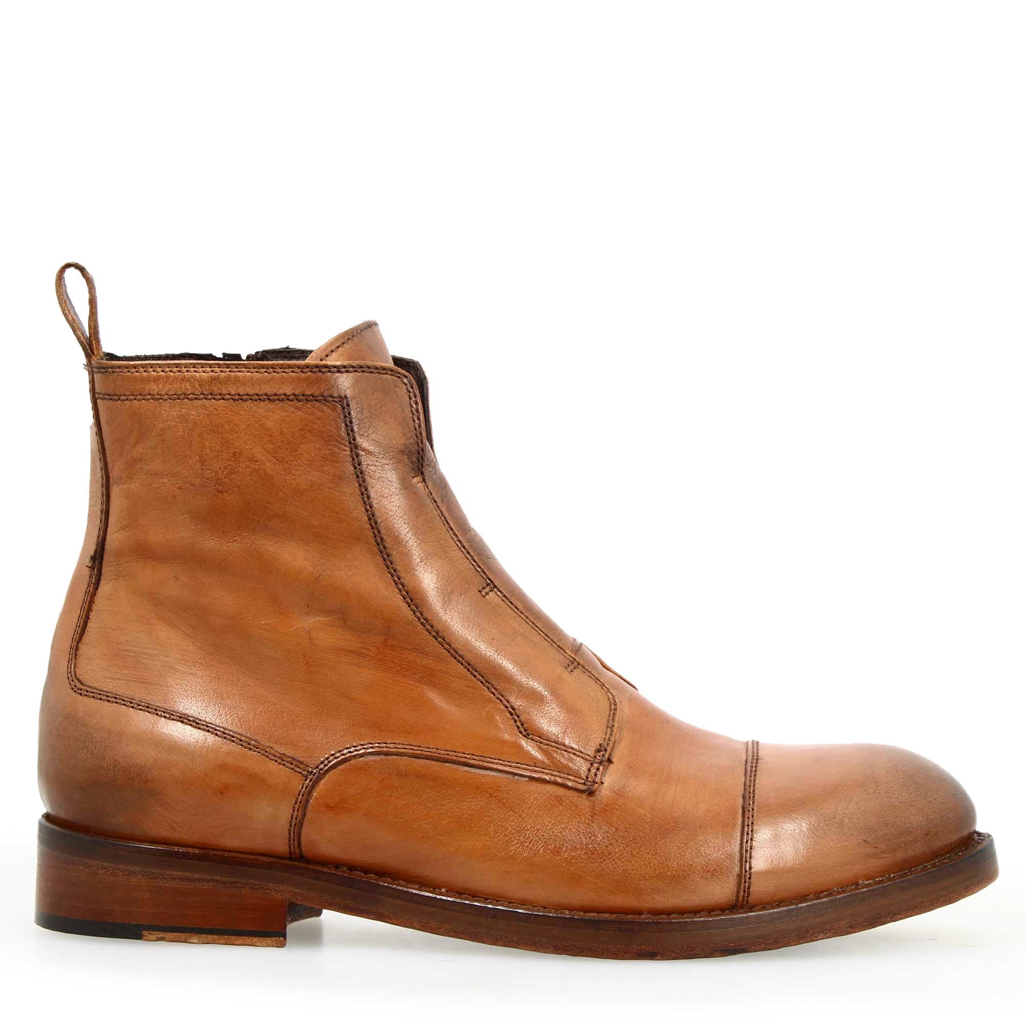 Leonardo Shoes Stivaletti Uomo Cap Toe stivaletto marrone pelle