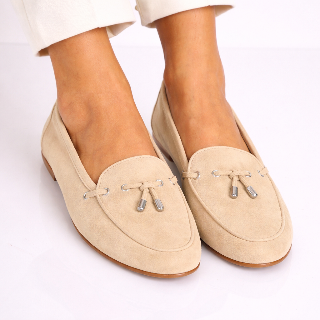 Leonardo Shoes Arsilia mocassini donna camoscio beige sfoderati