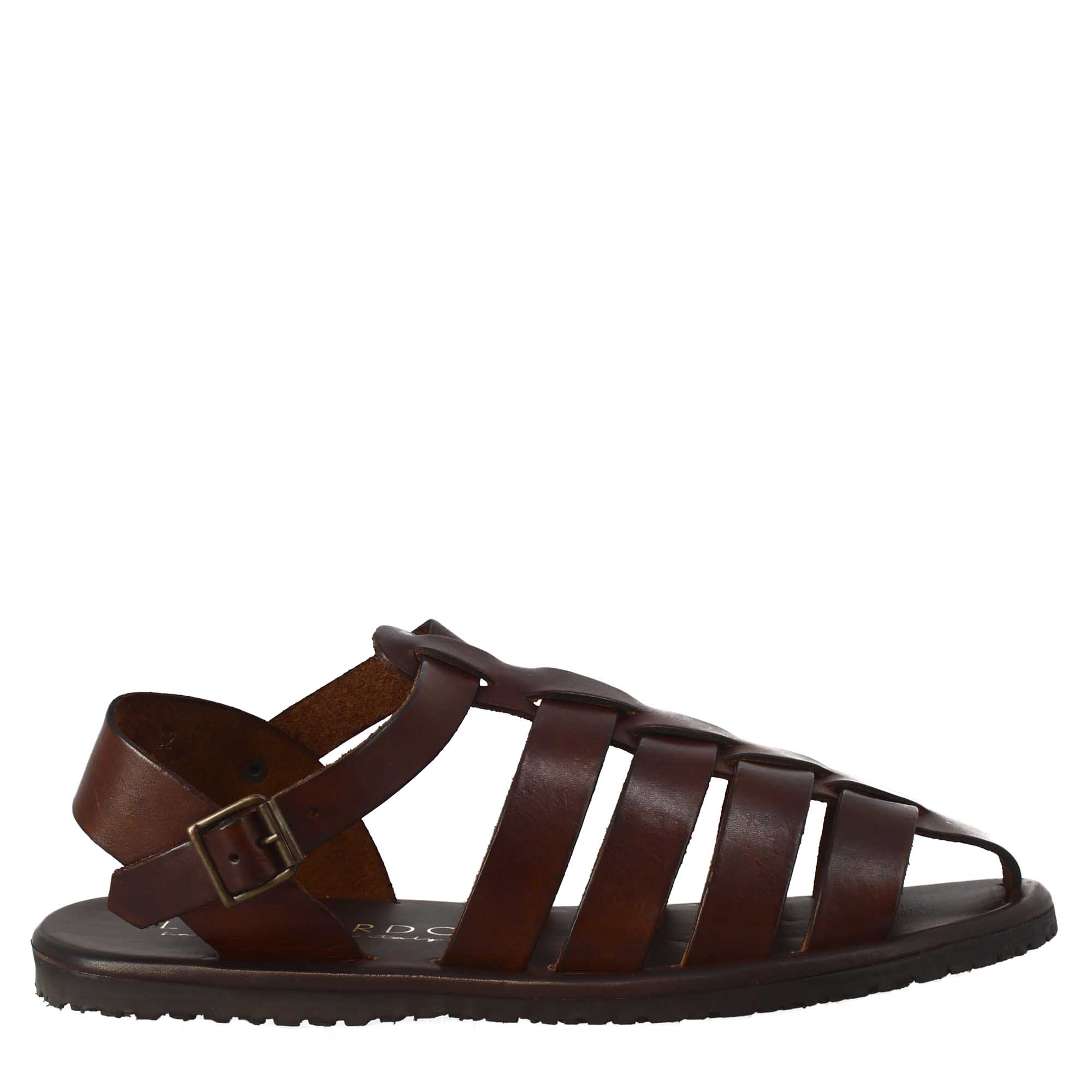 Leonardo Shoes Sandali Francescani Pelle Marrone Uomo