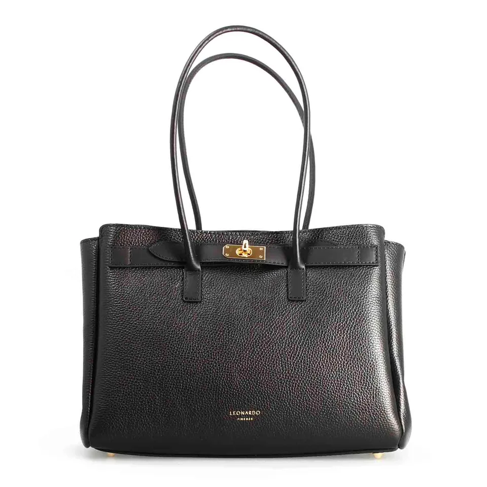 Leonardo Shoes Borsa Giulia Donna Pelle Nera Martellata