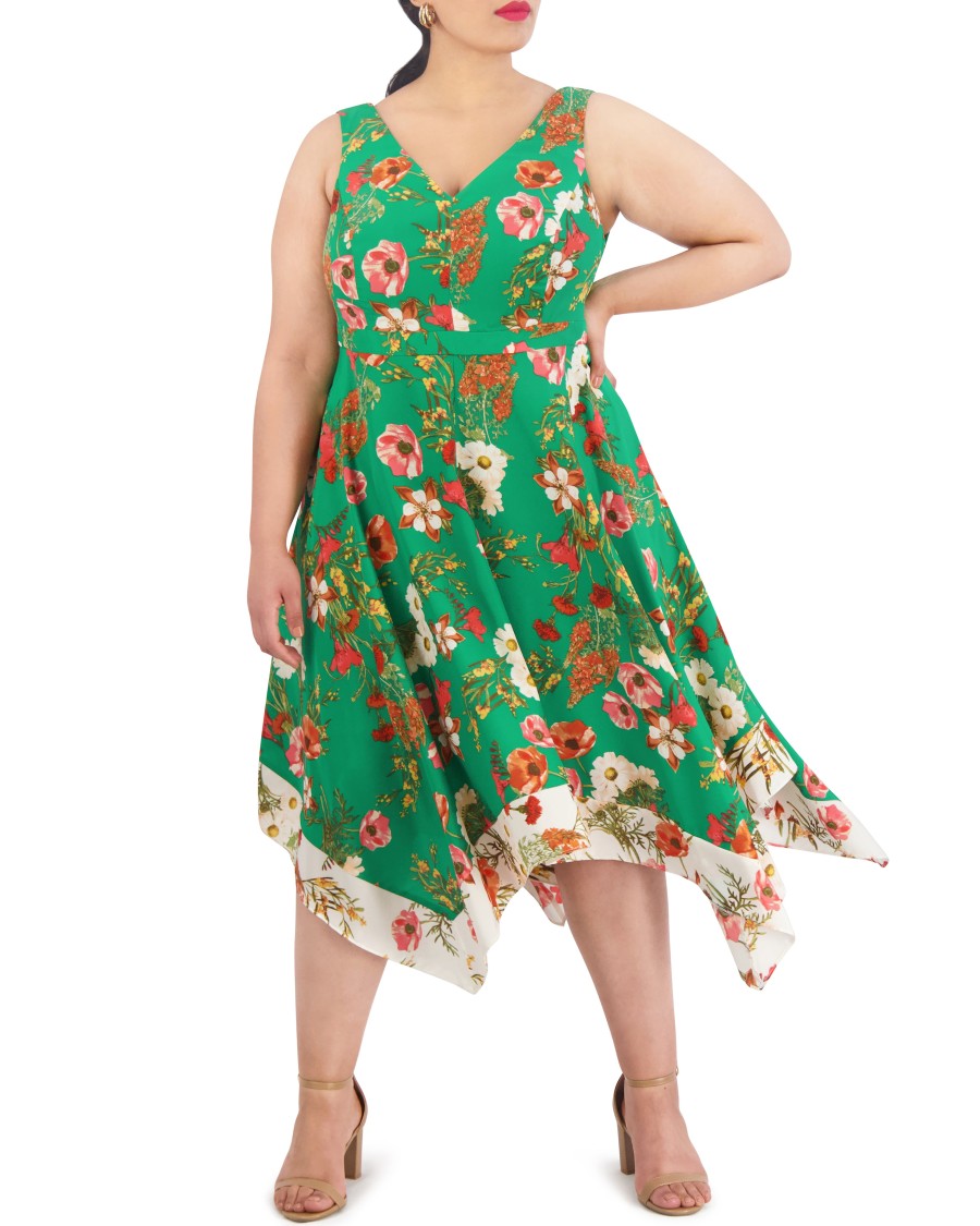 Vince Camuto Abito Floreale Orlo Fazzoletto Donna Curvy