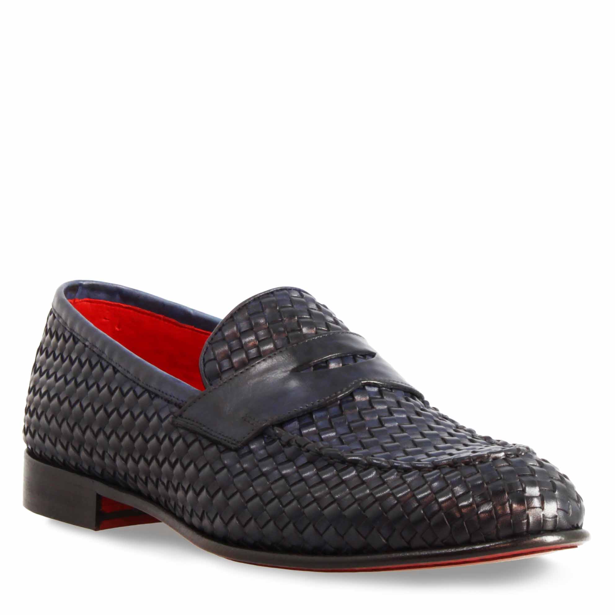 Leonardo Shoes Bellagio Mocassini Uomo Pelle Intrecciata Blu