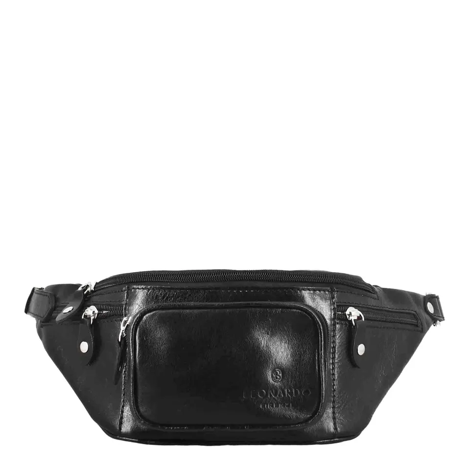 Leonardo Shoes Marsupio Uomo Pelle Nero Multitasche Classico