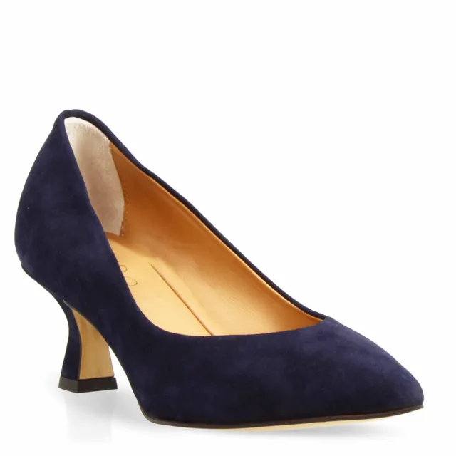 Leonardo décolleté donna camoscio blu tacco 5 cm punta