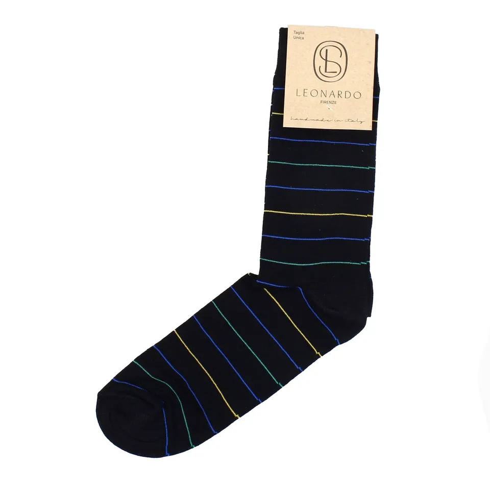 Leonardo Shoes Calzini Uomo Filo di Scozia Blu Righe