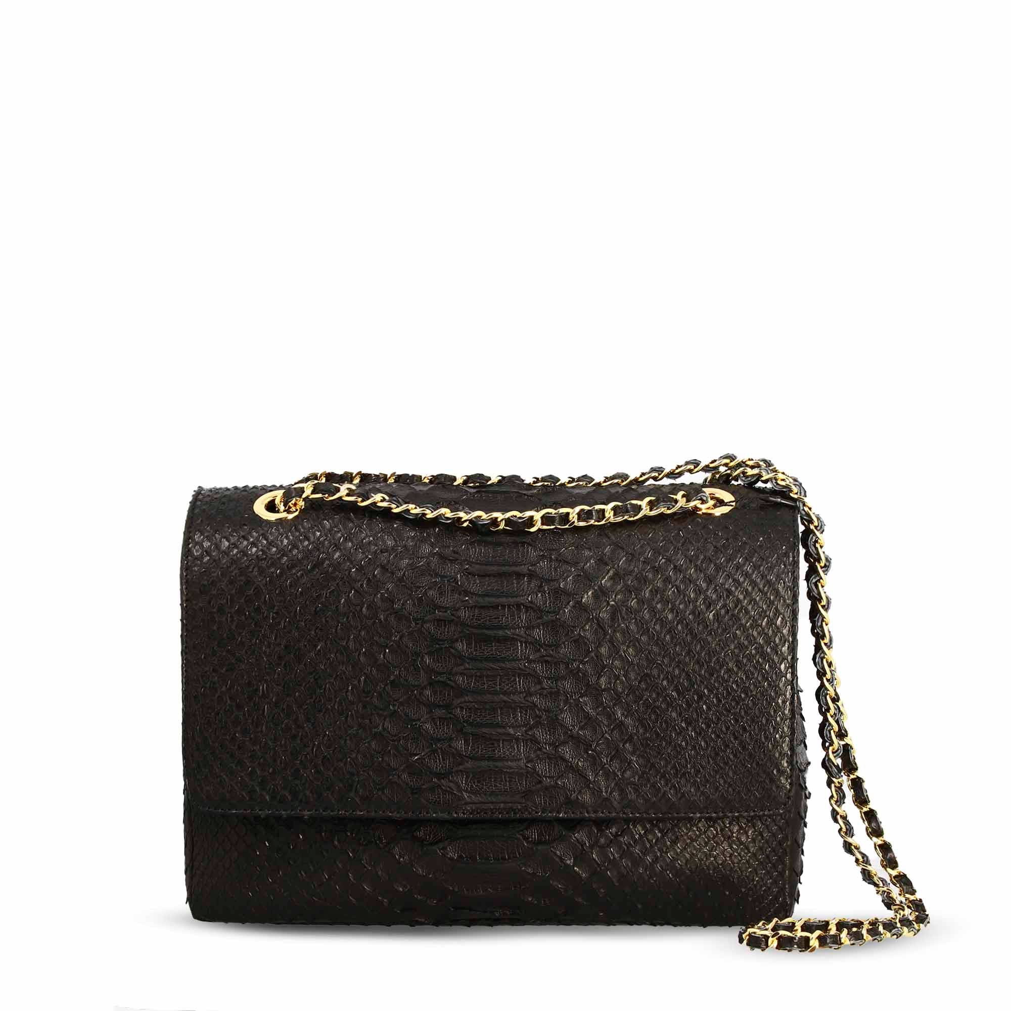 Leonardo Shoes borsa spalla donna pitone nero 21 cm