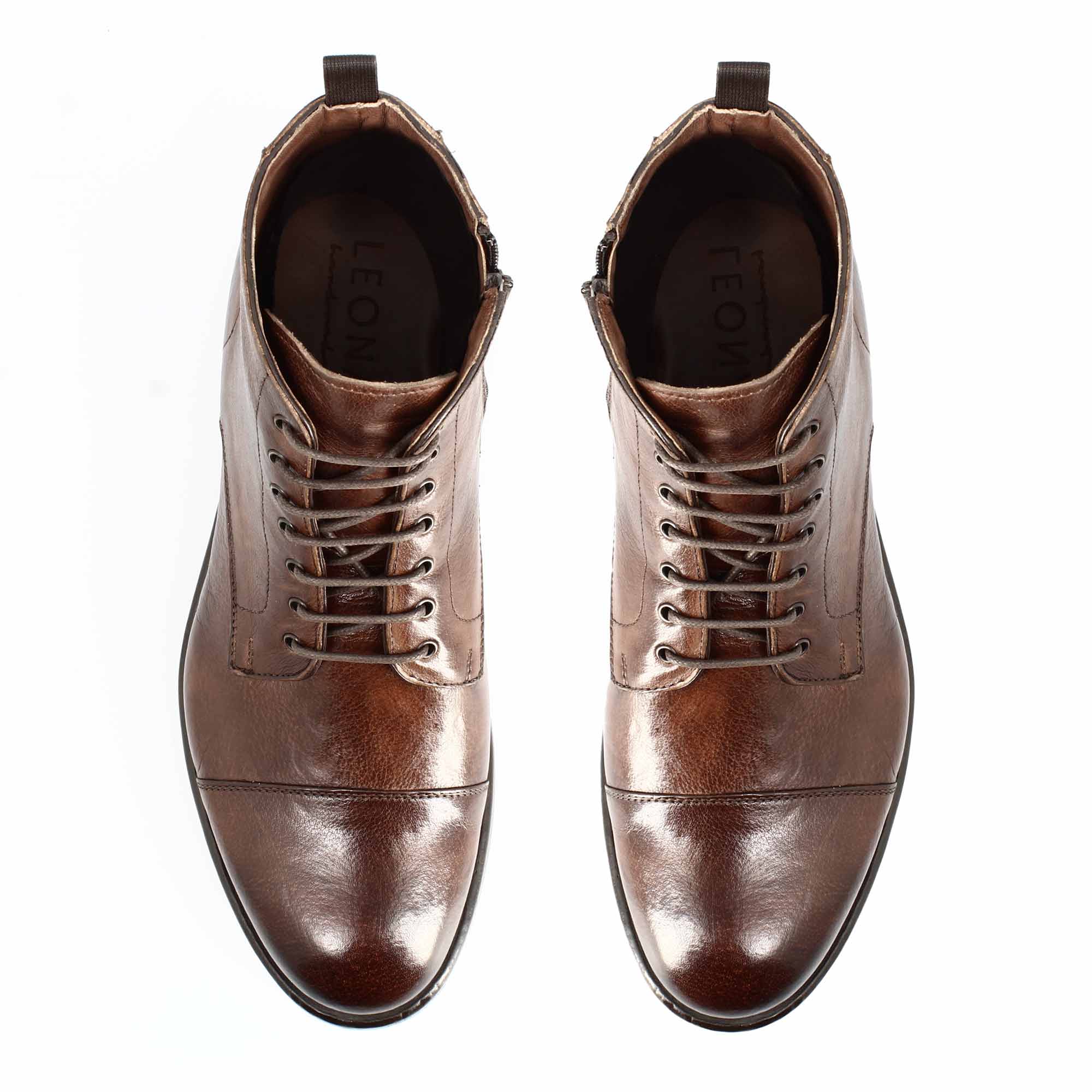 Leonardo Shoes Cesare Stivaletti Uomo Pelle Marrone Cap Toe