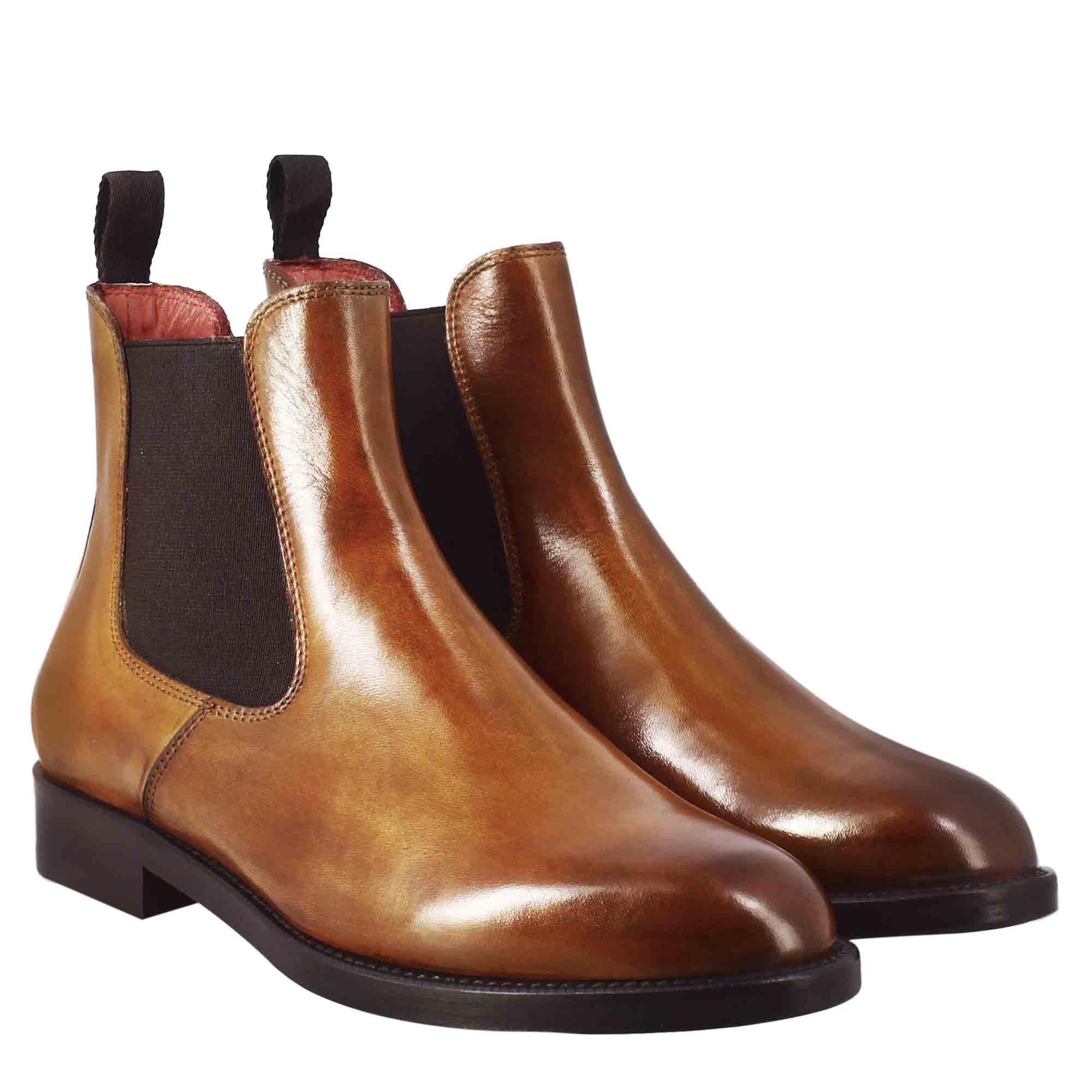 Leonardo Shoes Stivali Donna Chelsea pelle marrone chiaro