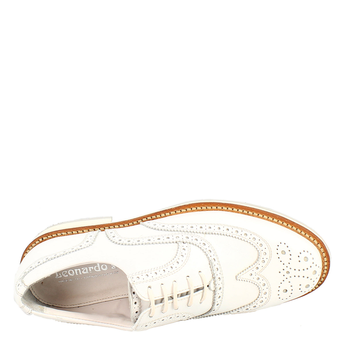 Leonardo Golf brogues scarpe pelle bianca traforata