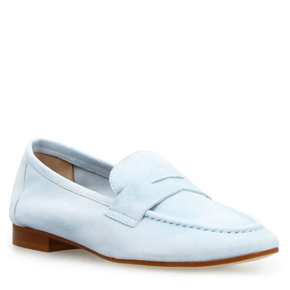 Leonardo Shoes Brenta Mocassini Donna Camoscio Celeste