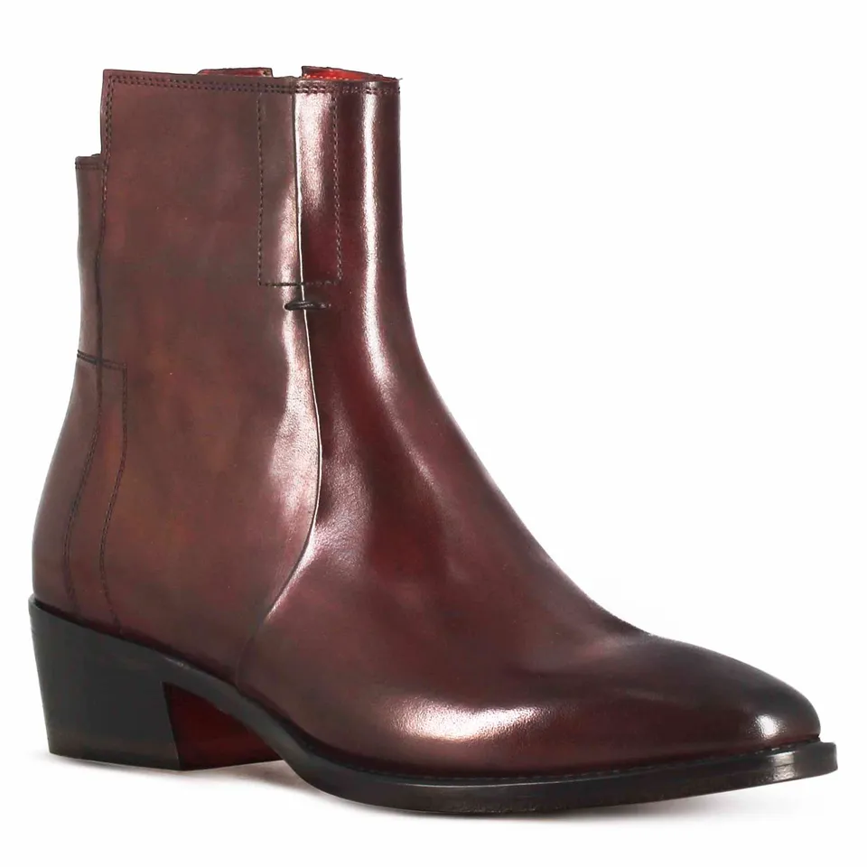 Leonardo Shoes Stivali Donna Texano Stivaletto Pelle Bordeaux Tacco 4