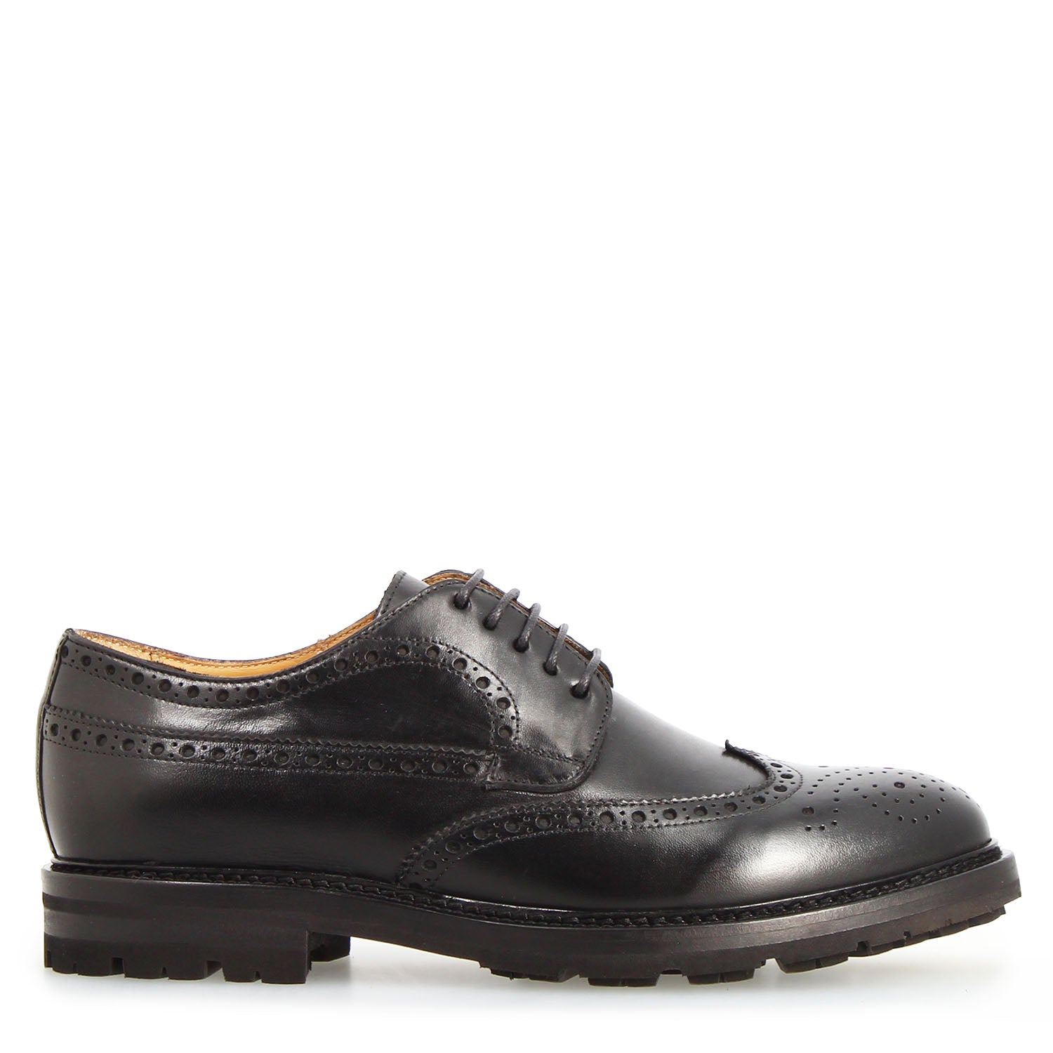 Leonardo Massimo derby brogue pelle nera suola gomma