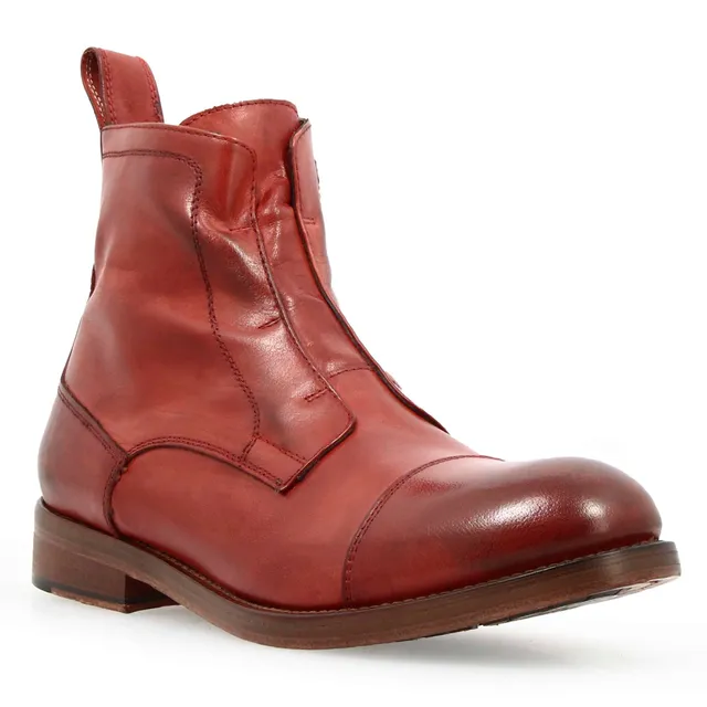 Leonardo Shoes Stivaletti Uomo Pelle Bordeaux Cap Toe Zip
