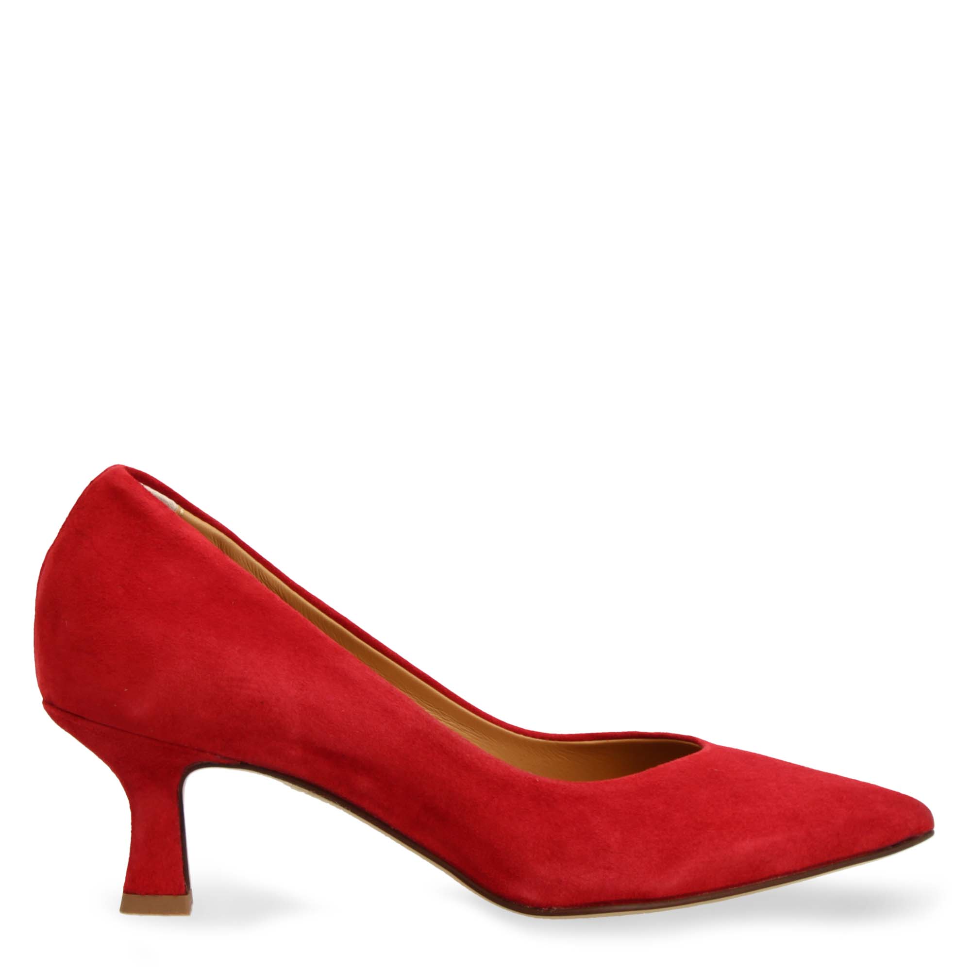 Leonardo Shoes Decollete camoscio rosso tacco 5 cm scarpe donna