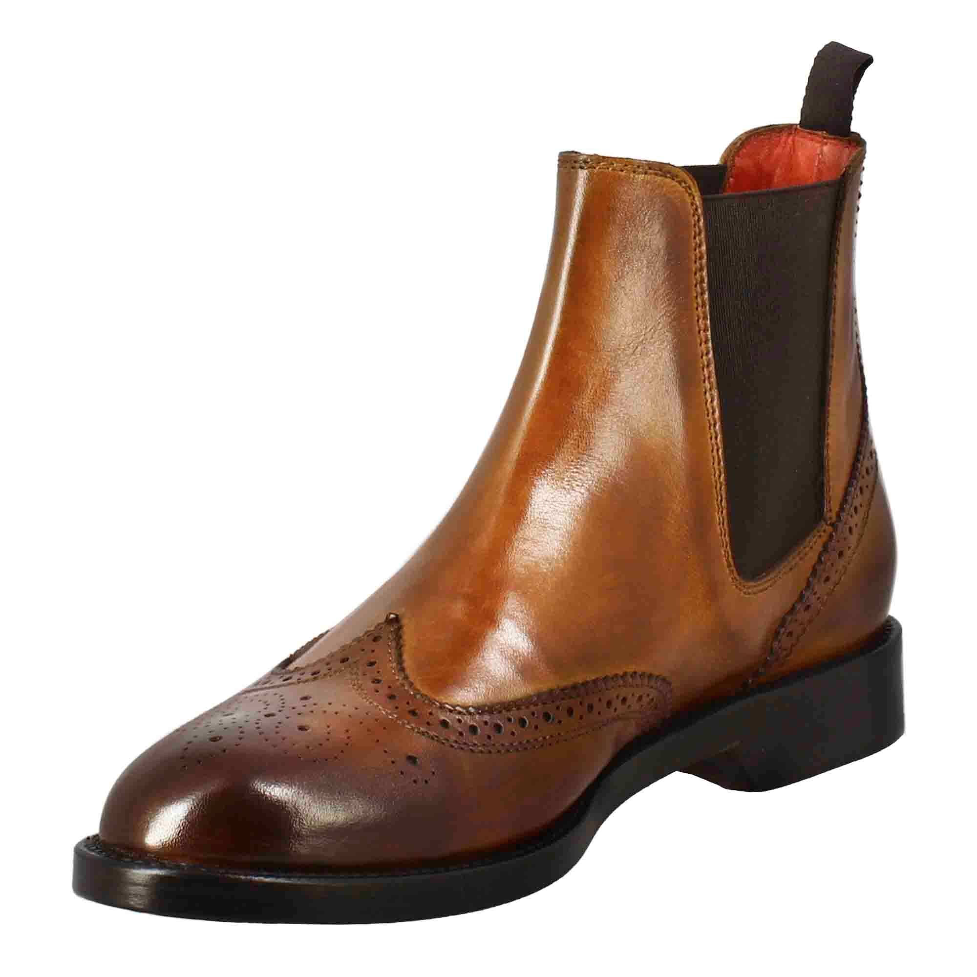 Leonardo Shoes Stivali Donna Chelsea Pelle Marrone Brogue