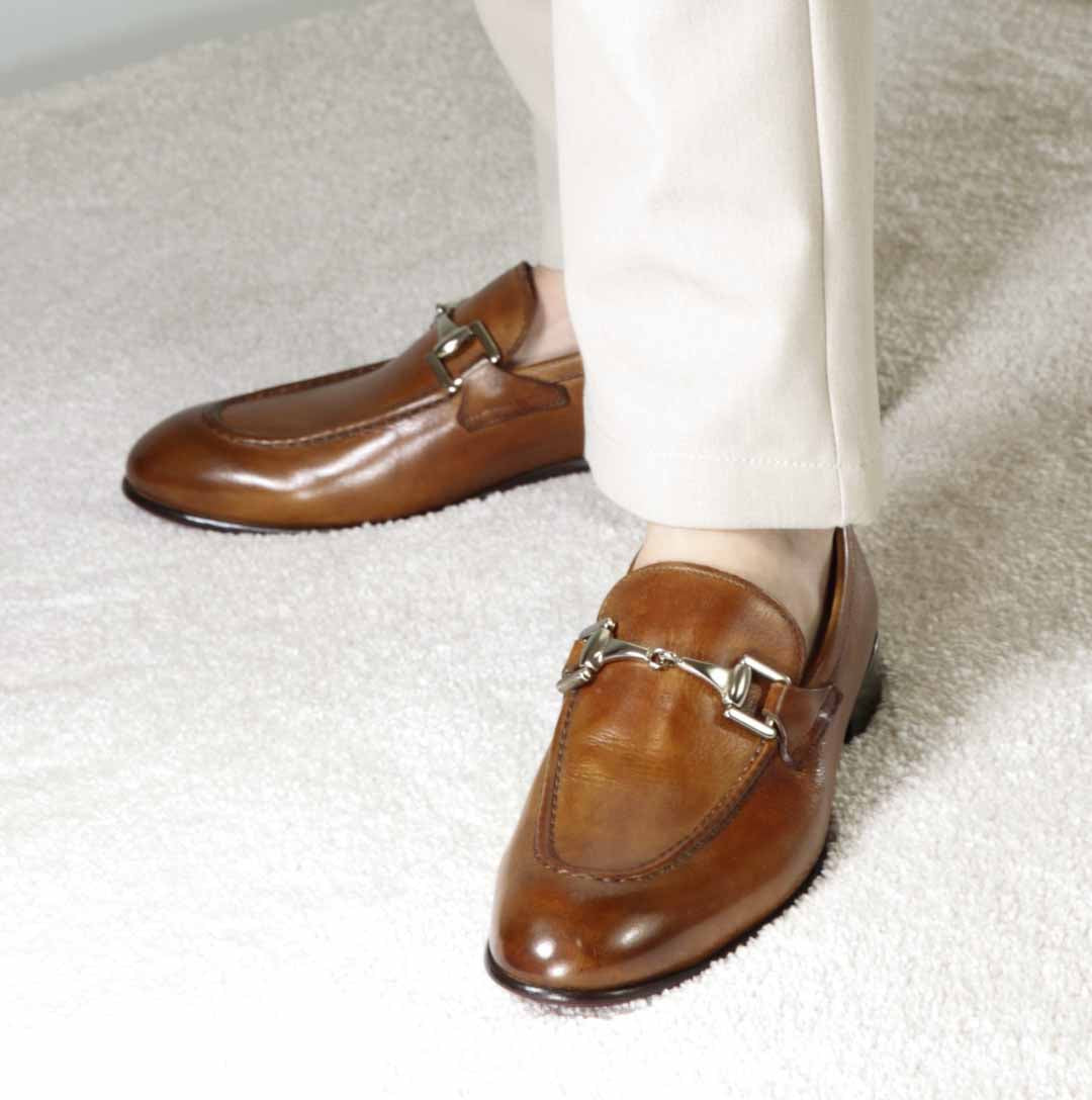 Leonardo Shoes Mocassini Uomo classico morsetto Marrone pelle
