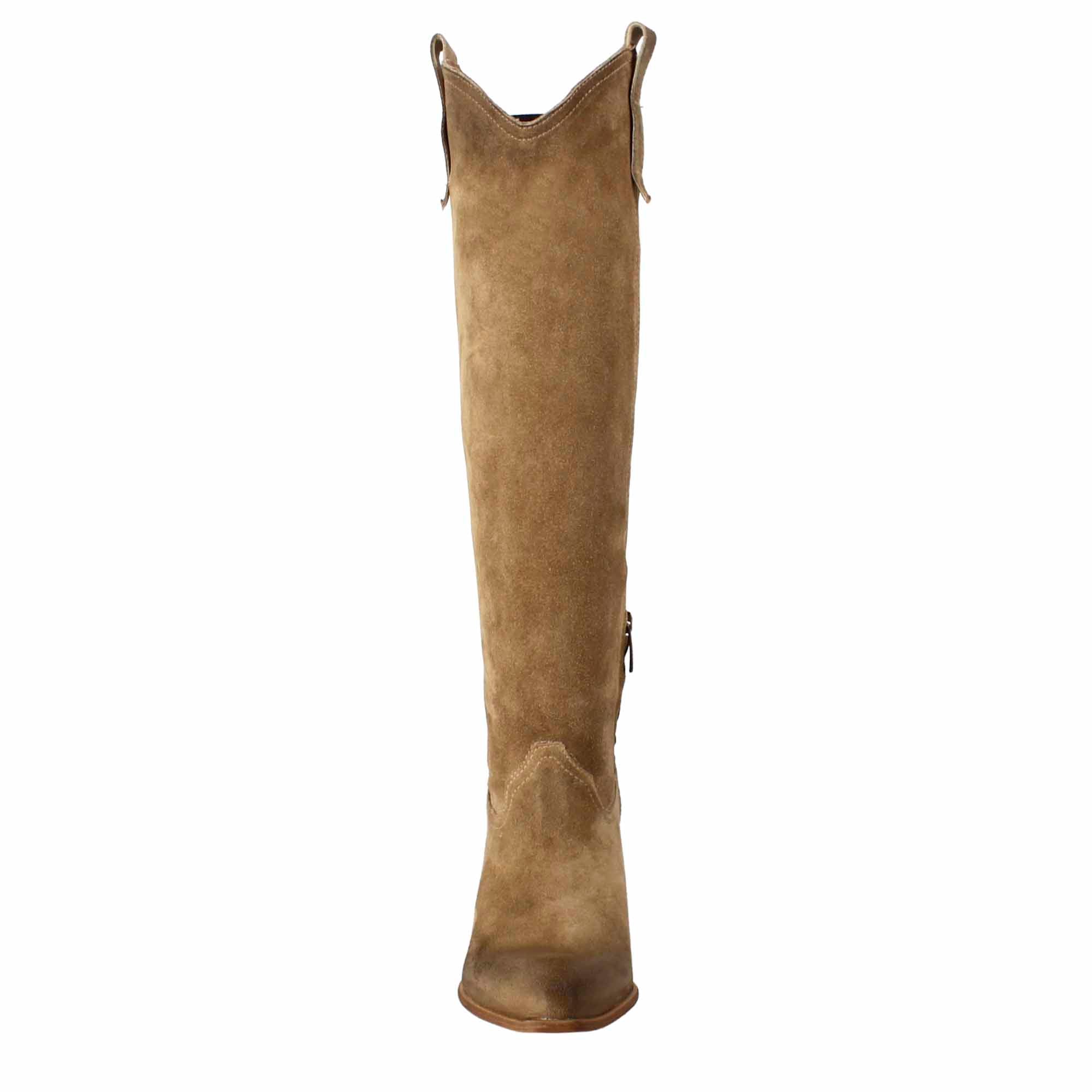 Leonardo Shoes stivali donna tortora camoscio texani alti
