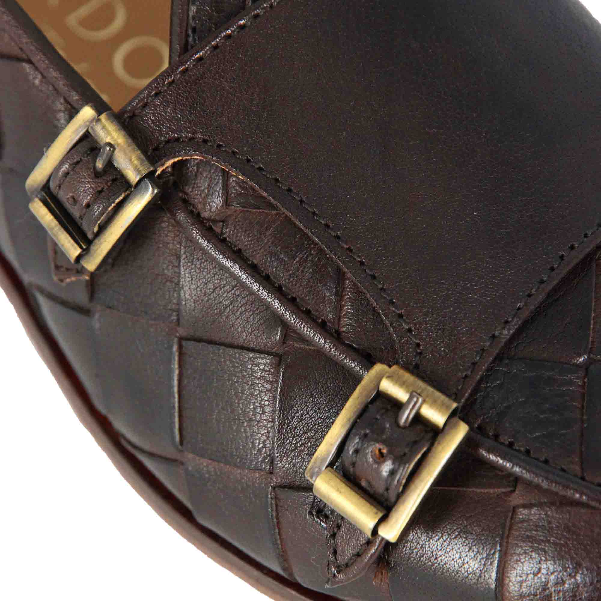 Leonardo Shoes mocassini uomo pelle marrone doppia fibbia