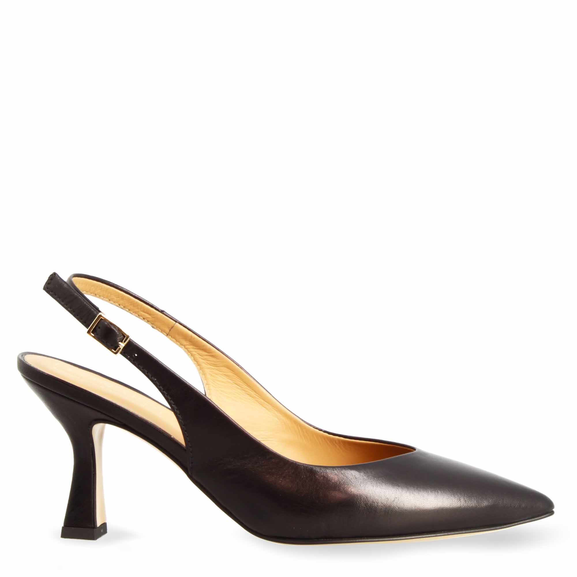 Leonardo Slingback Décolleté Pelle Nero Tacco 9 cm