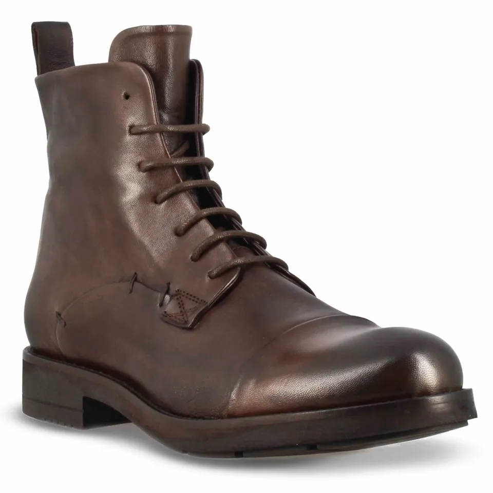 Leonardo Shoes stivaletto uomo pelle marrone scuro vintage