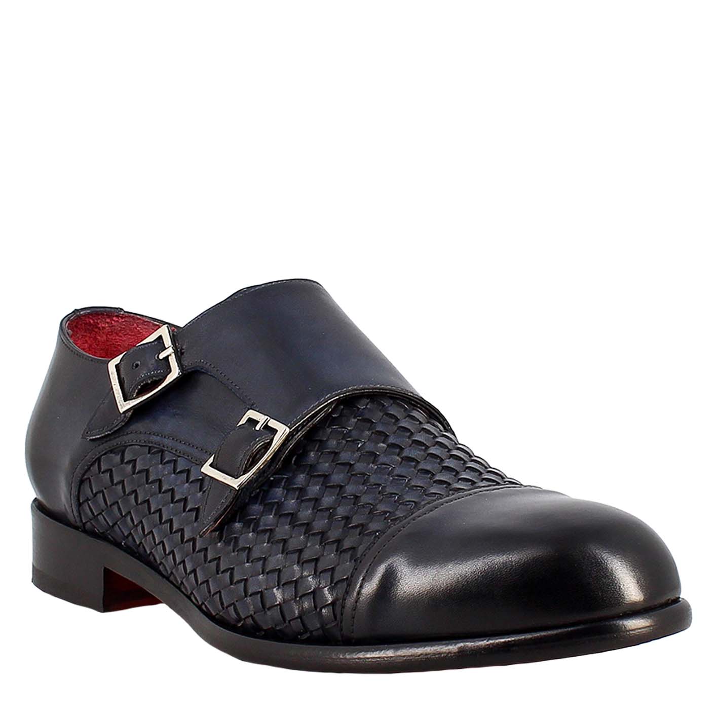 Leonardo Shoes Francesine scarpa fibbia pelle blu