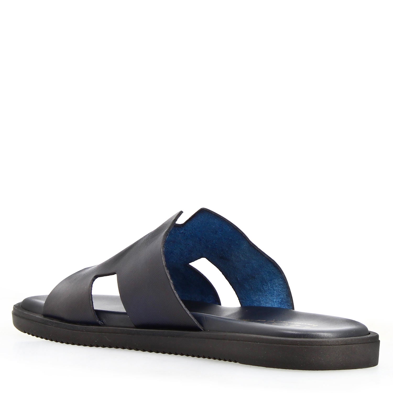 Leonardo Shoes M7805 sandalo uomo H pelle blu soletto imbottito