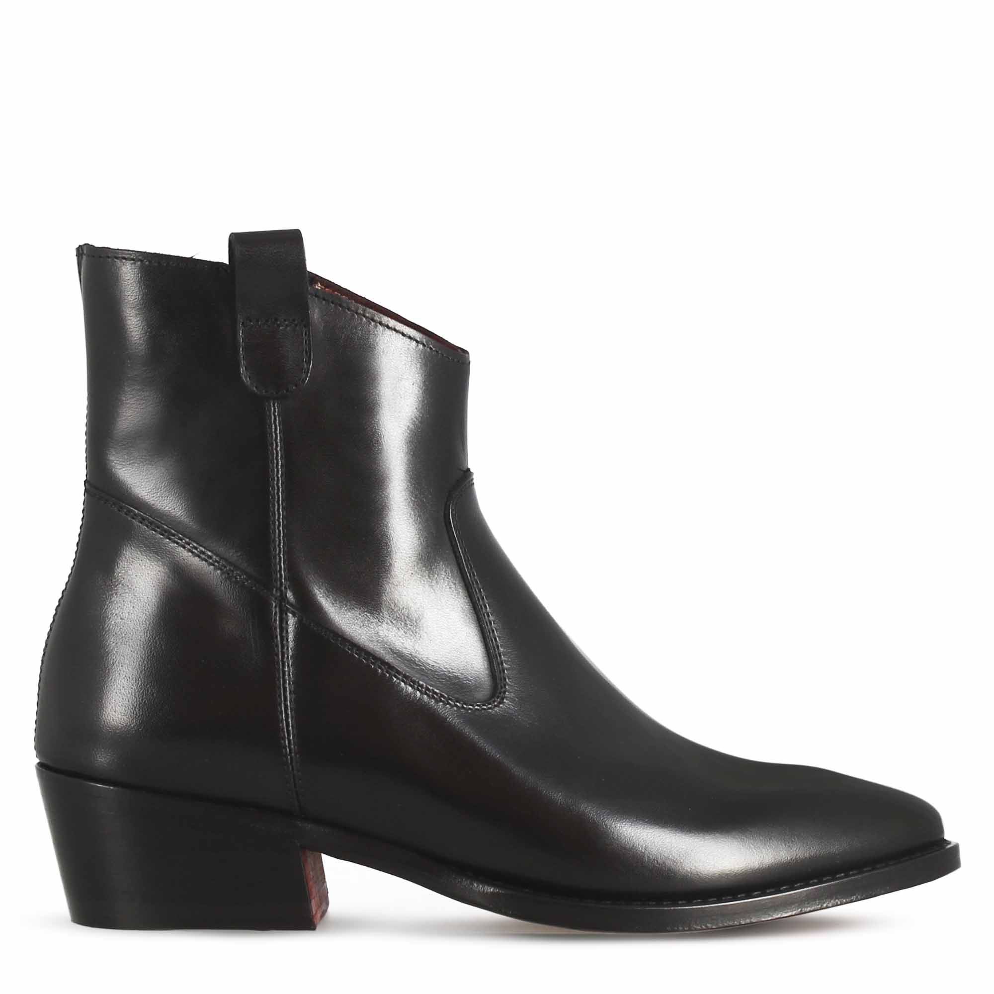 Leonardo Shoes Stivali Donna Texano Stivaletto Pelle Nero Tacco 4 cm