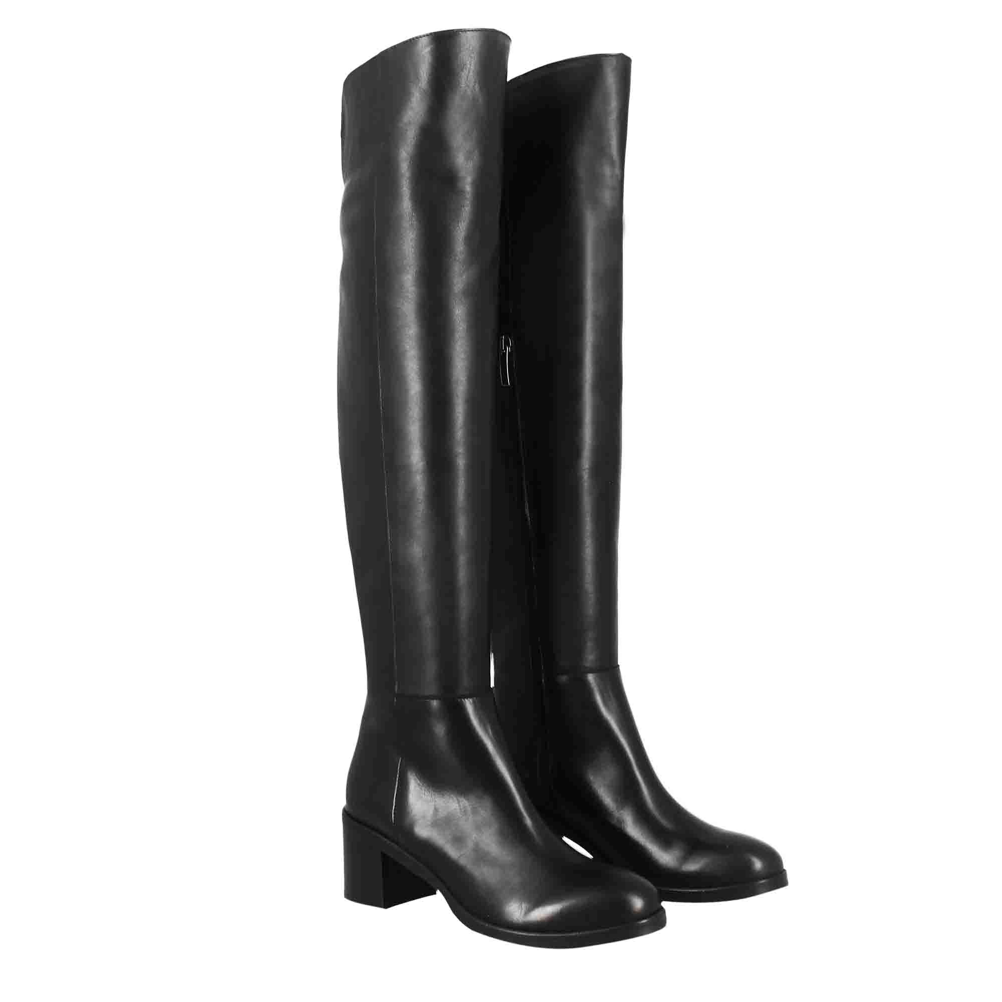 Leonardo Shoes stivale donna pelle nero sopra ginocchio