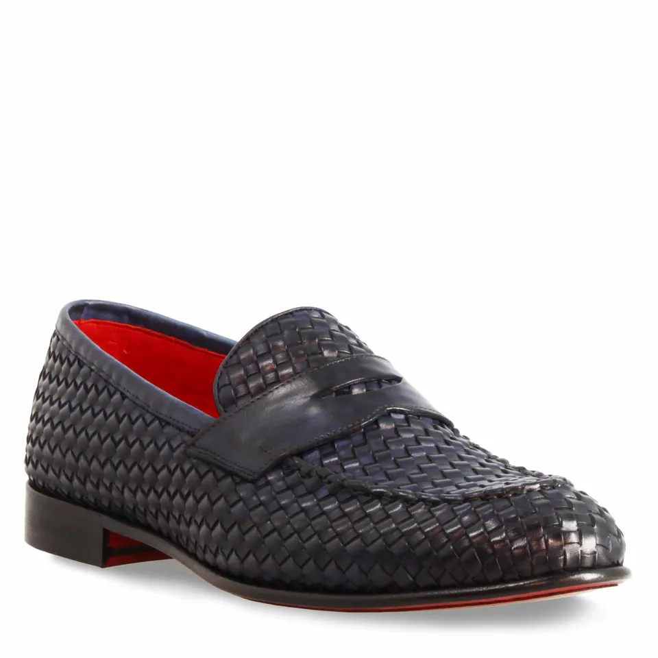 Leonardo Shoes Bellagio Mocassini Uomo Pelle Intrecciata Blu