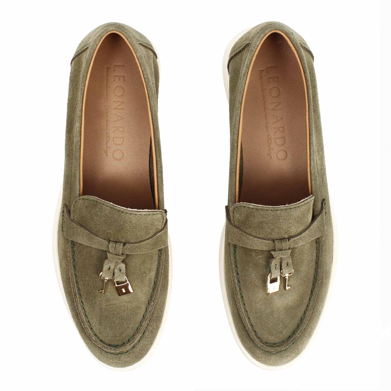 Leonardo Shoes Vellaria mocassini donna camoscio verde