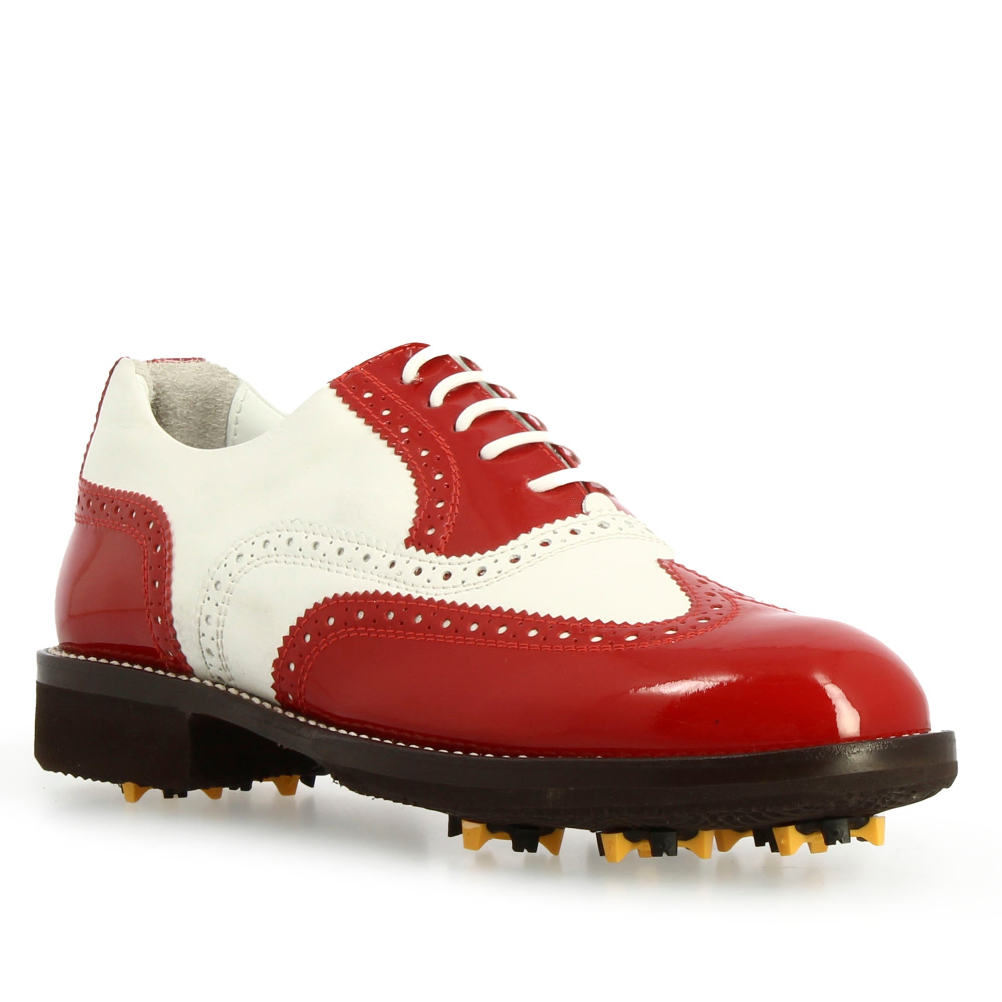 Leonardo Shoes Scarpe Golf Pelle Bianca Dettagli Rossi