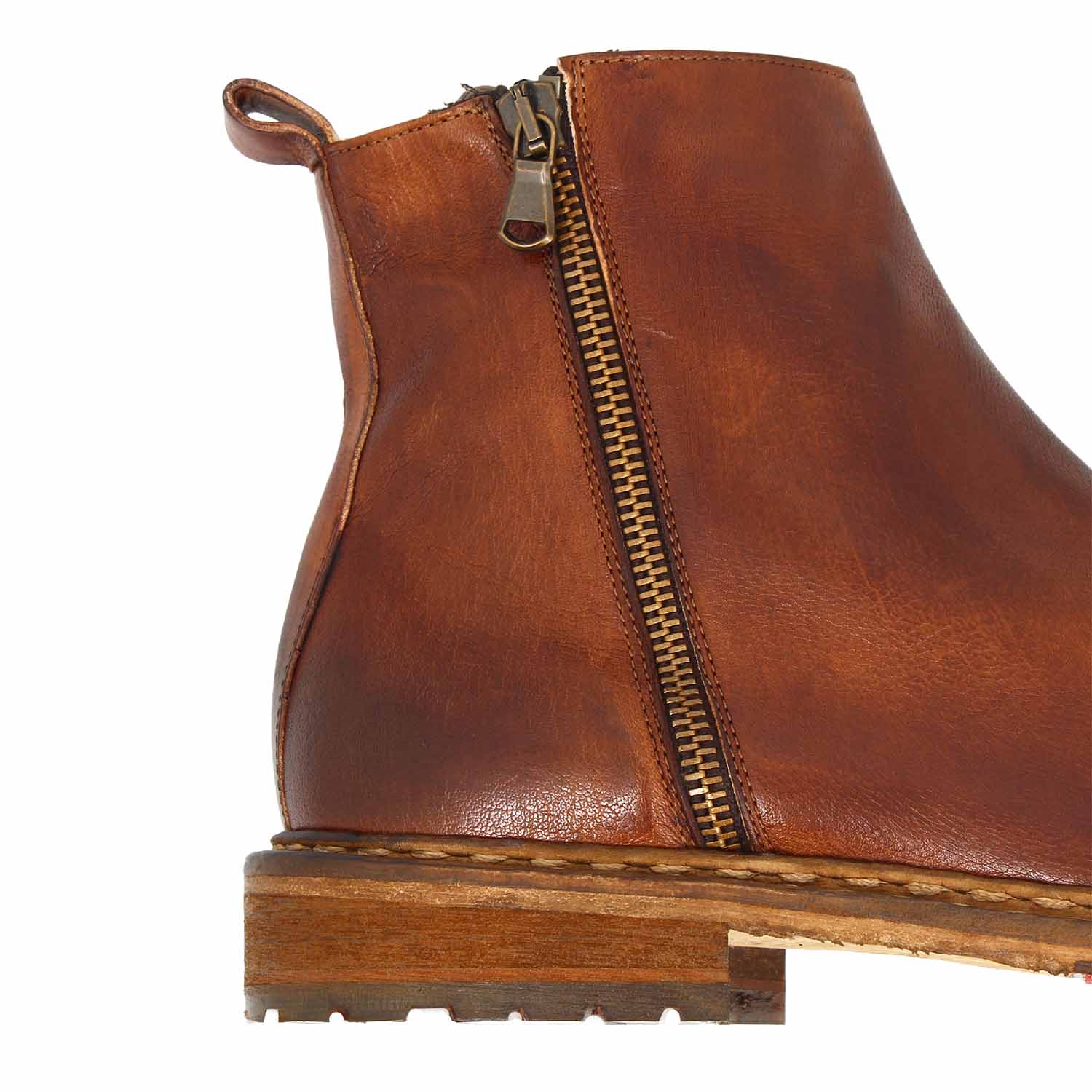 Leonardo Shoes Stivaletti Uomo Enea Marrone zip concia vegetale